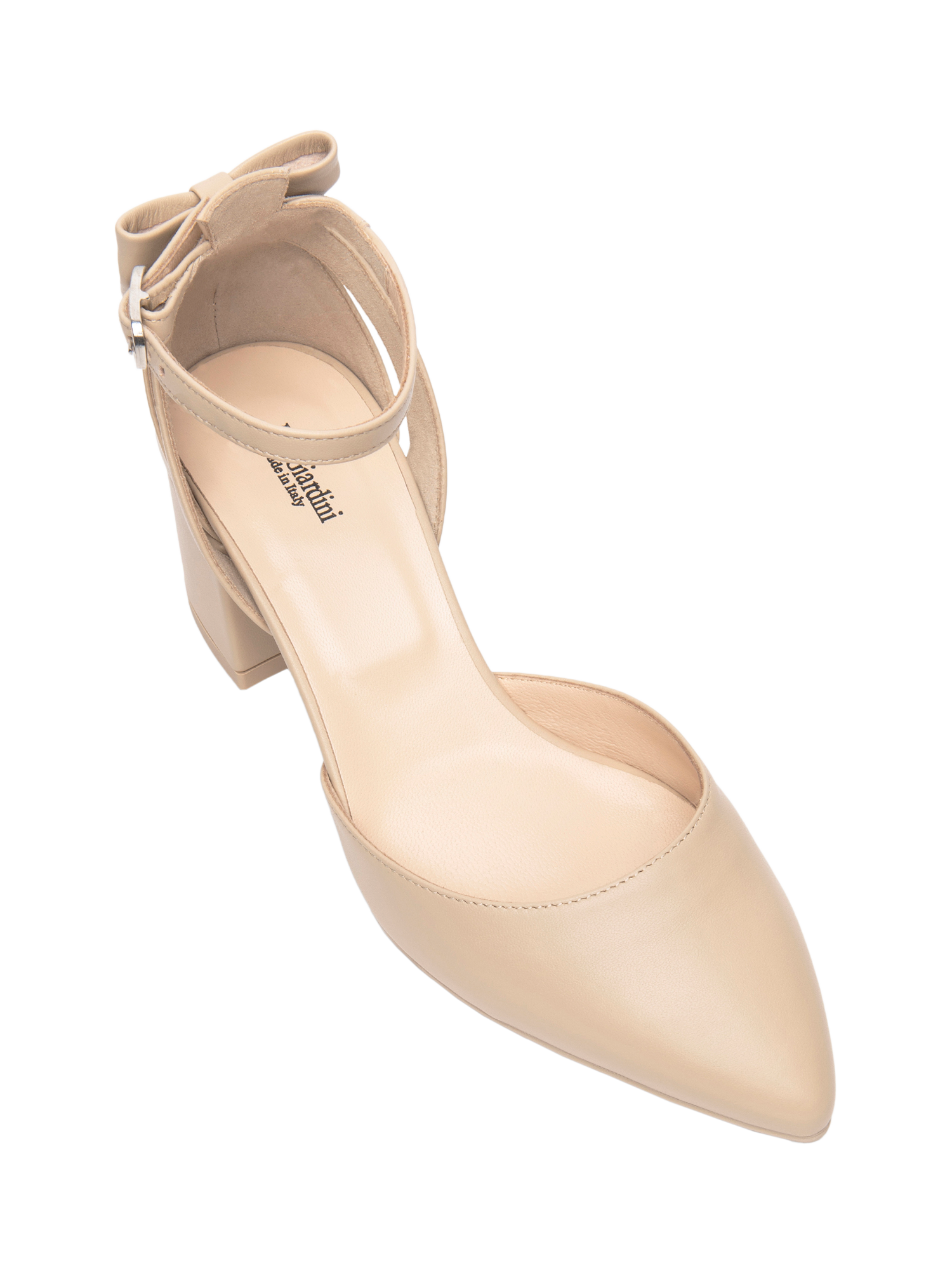 Product image 4 of 4, which shows NeroGiardini Tenna Leather Bow Detail Block Heeled Sandals, Cream, 3