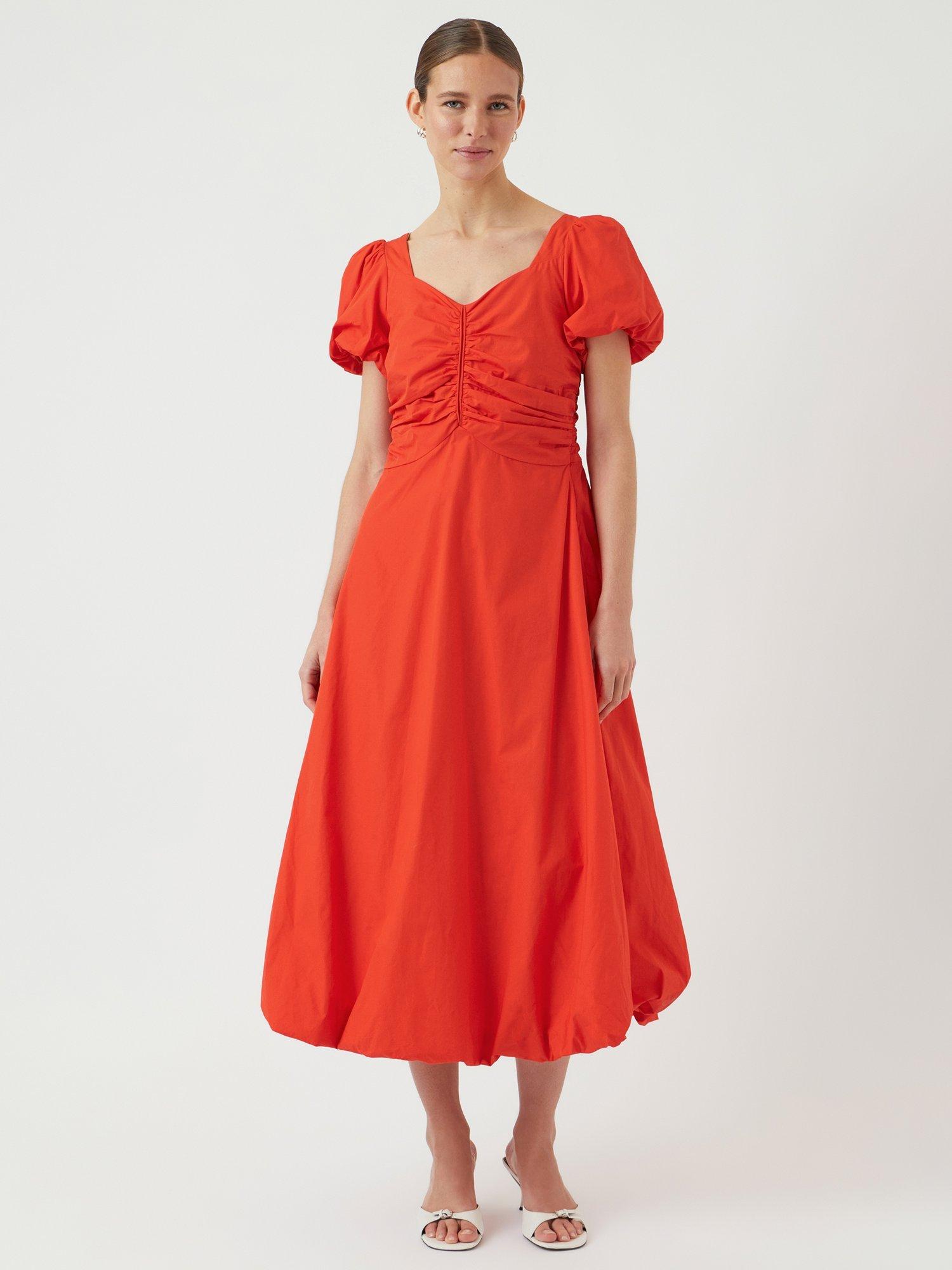 Product image 1 of 5, which shows YAS Rivanna Puff Sleeve Flared Dress, Red, 6