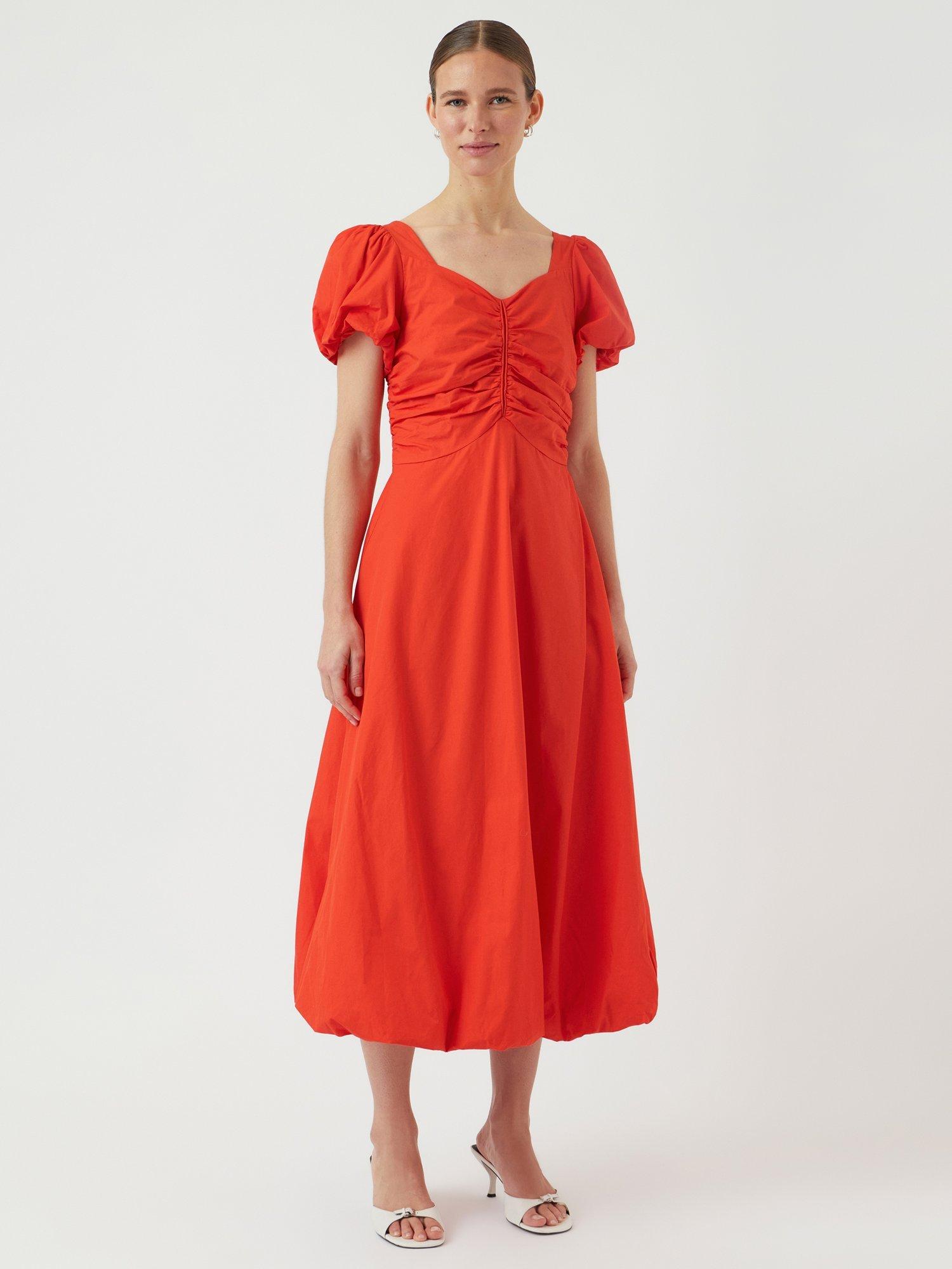 Product image 2 of 5, which shows YAS Rivanna Puff Sleeve Flared Dress, Red, 6
