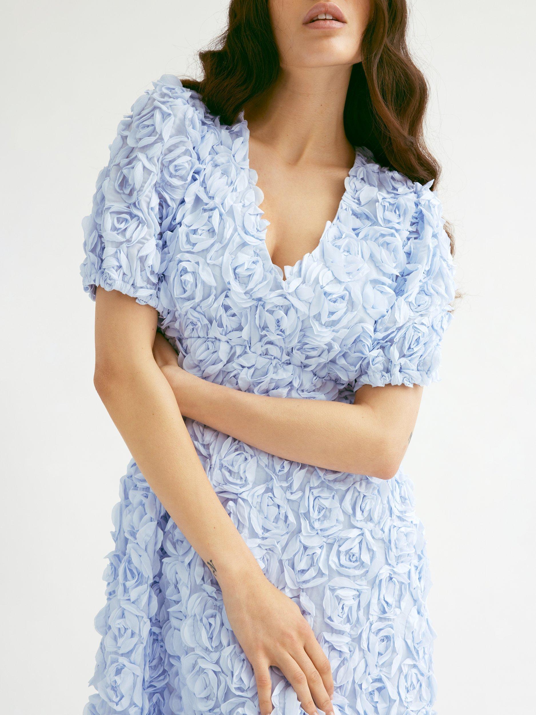 Product image 2 of 6, which shows YAS Rosiva Rose Textured Midi Dress, Light Blue, 6