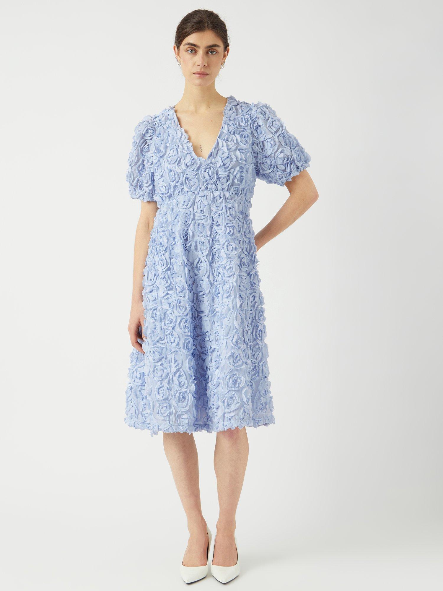 Product image 3 of 6, which shows YAS Rosiva Rose Textured Midi Dress, Light Blue, 6