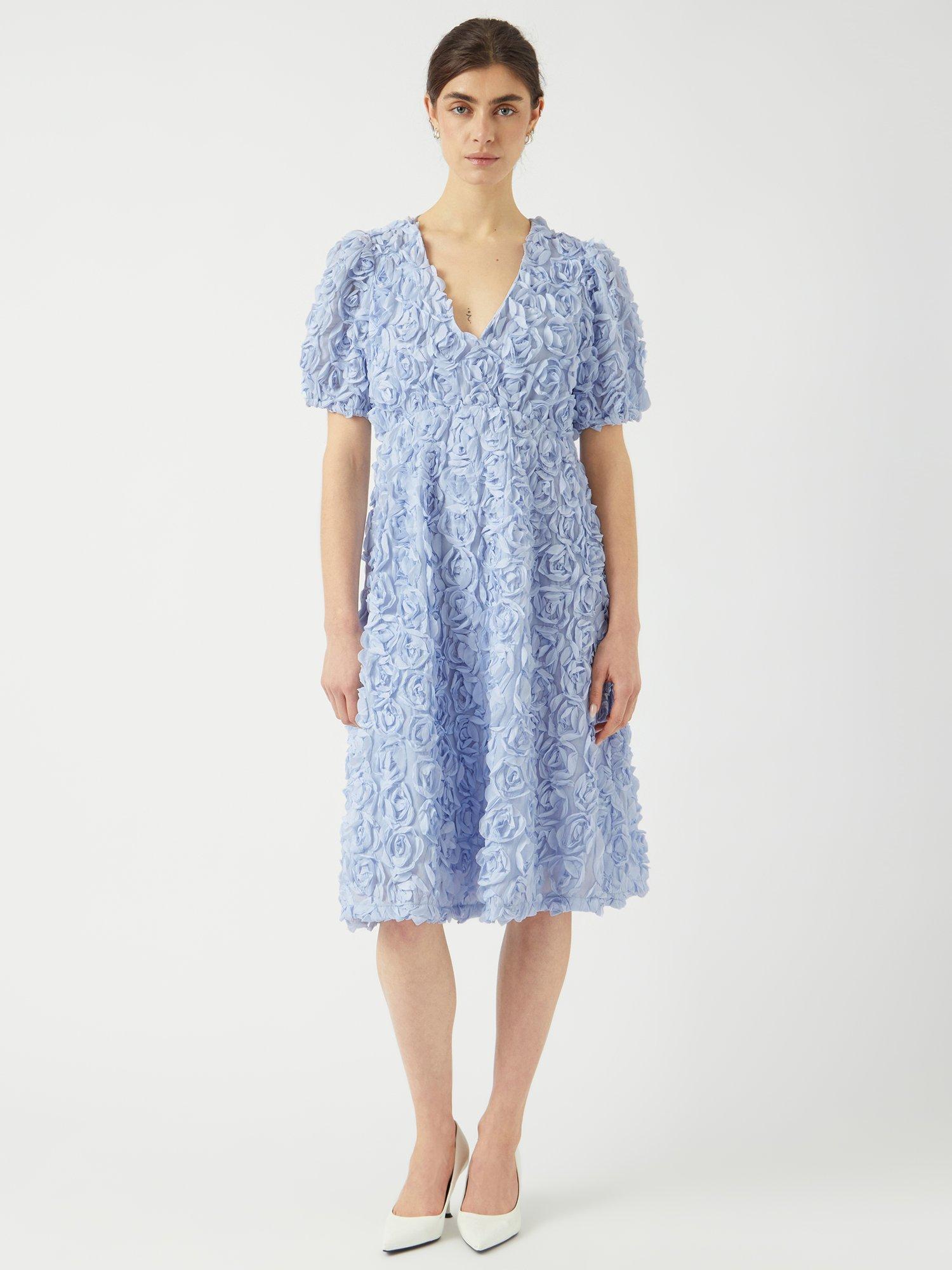 Product image 4 of 6, which shows YAS Rosiva Rose Textured Midi Dress, Light Blue, 6
