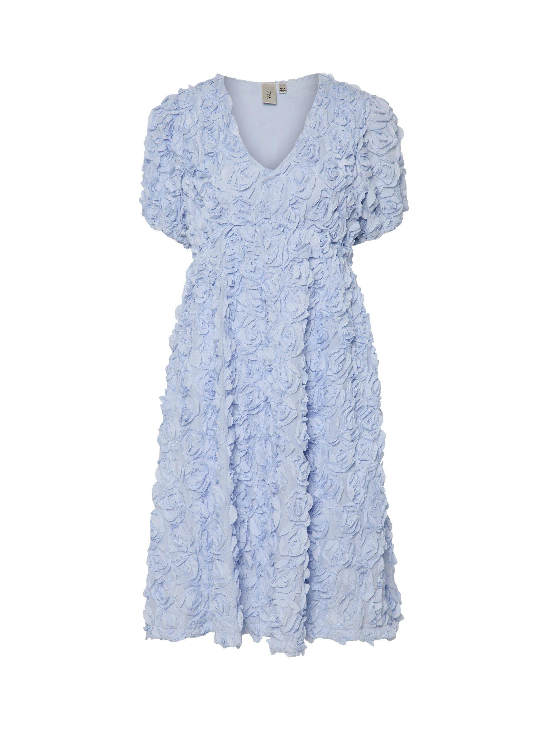 Product image 6 of 6, which shows YAS Rosiva Rose Textured Midi Dress, Light Blue, 6