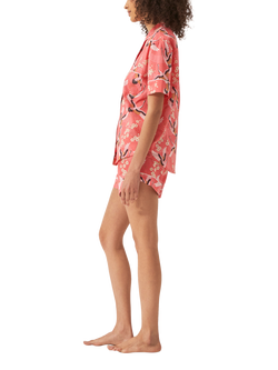 myza Japanese Crane Pure Organic Cotton Short Pyjama Set, Coral - view 2, Coral