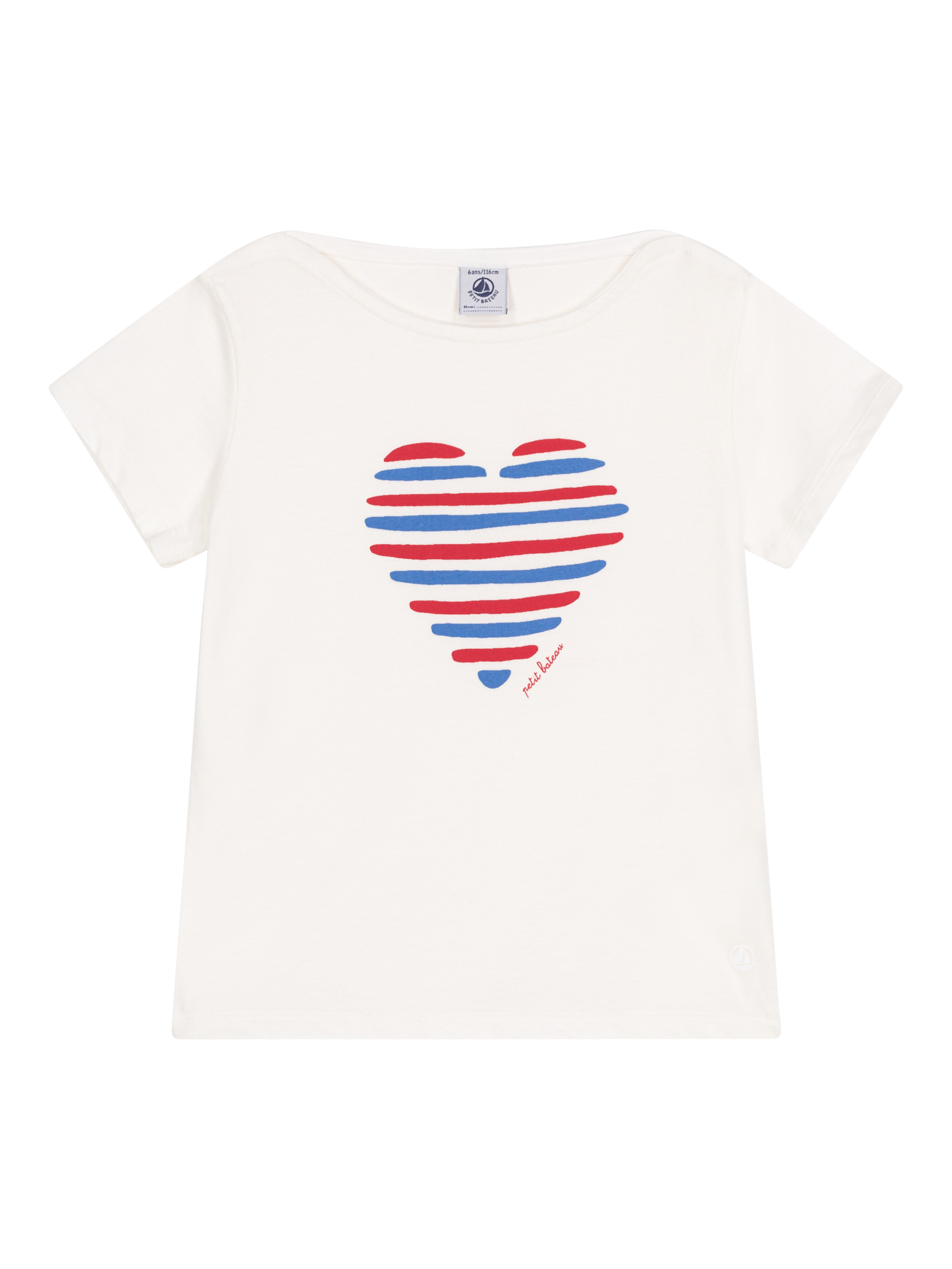 Product image 1 of 3, which shows Petit Bateau Kids' Cotton Heart Print T- Shirt, Marshmallow, 3 years
