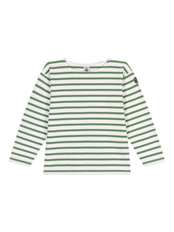 Petit Bateau Kids' Cotton Stripe Long Sleeve Top, Green/Multi, Green/Multi