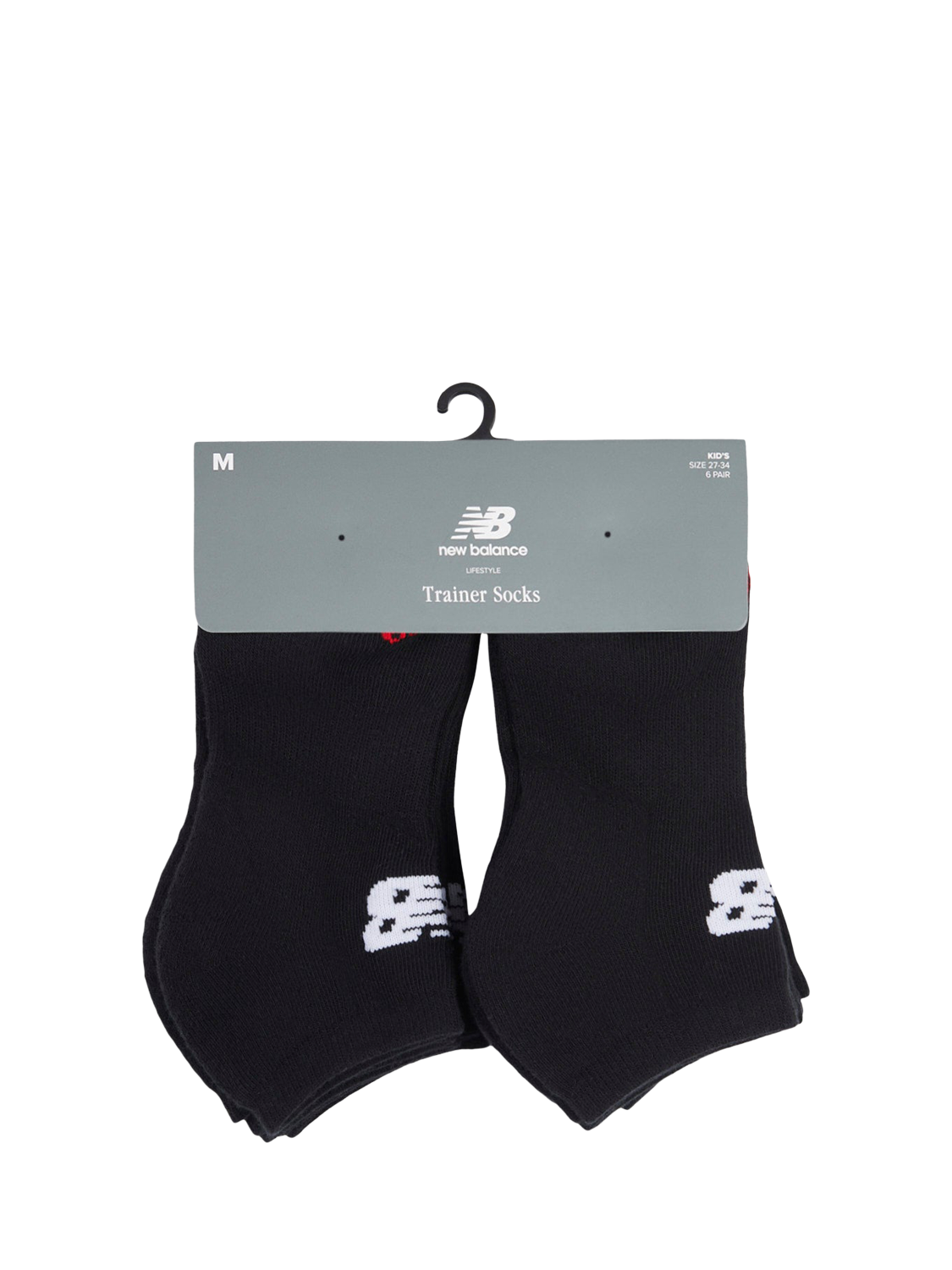 Product image 2 of 3, which shows New Balance Kids' Everyday Trainer Socks, Pack of 6, Black, 5.5-8