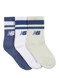 New Balance Kids' Tipped Sport Socks, Pack of 3, Vintage Indigo/White/Cream, Vintage Indigo/White/Cream