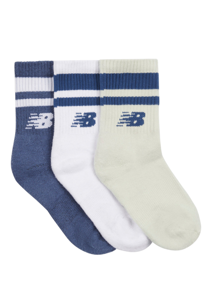 New Balance Kids' Tipped Sport Socks, Pack of 3, Vintage Indigo/White/Cream, Vintage Indigo/White/Cream