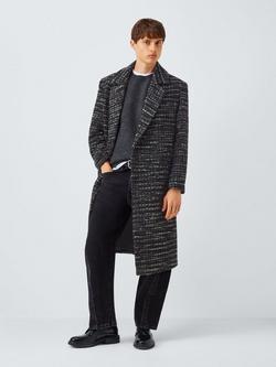 Kin Fluffy Check Double Breasted Coat, Meteorite, Meteorite