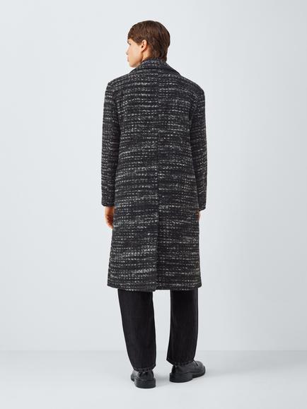 Kin Fluffy Check Double Breasted Coat, Meteorite - view 2, Meteorite