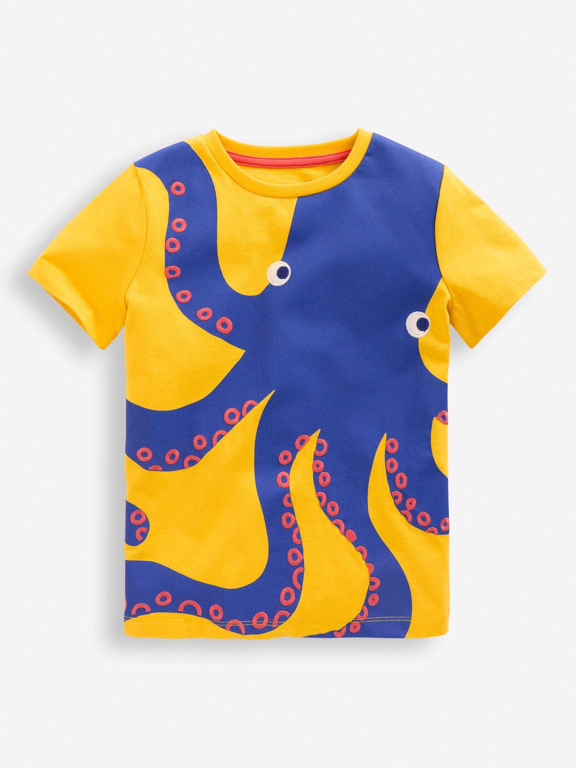 Mini Boden Kids' Fun Graphic T-Shirt, Yellow Octopus