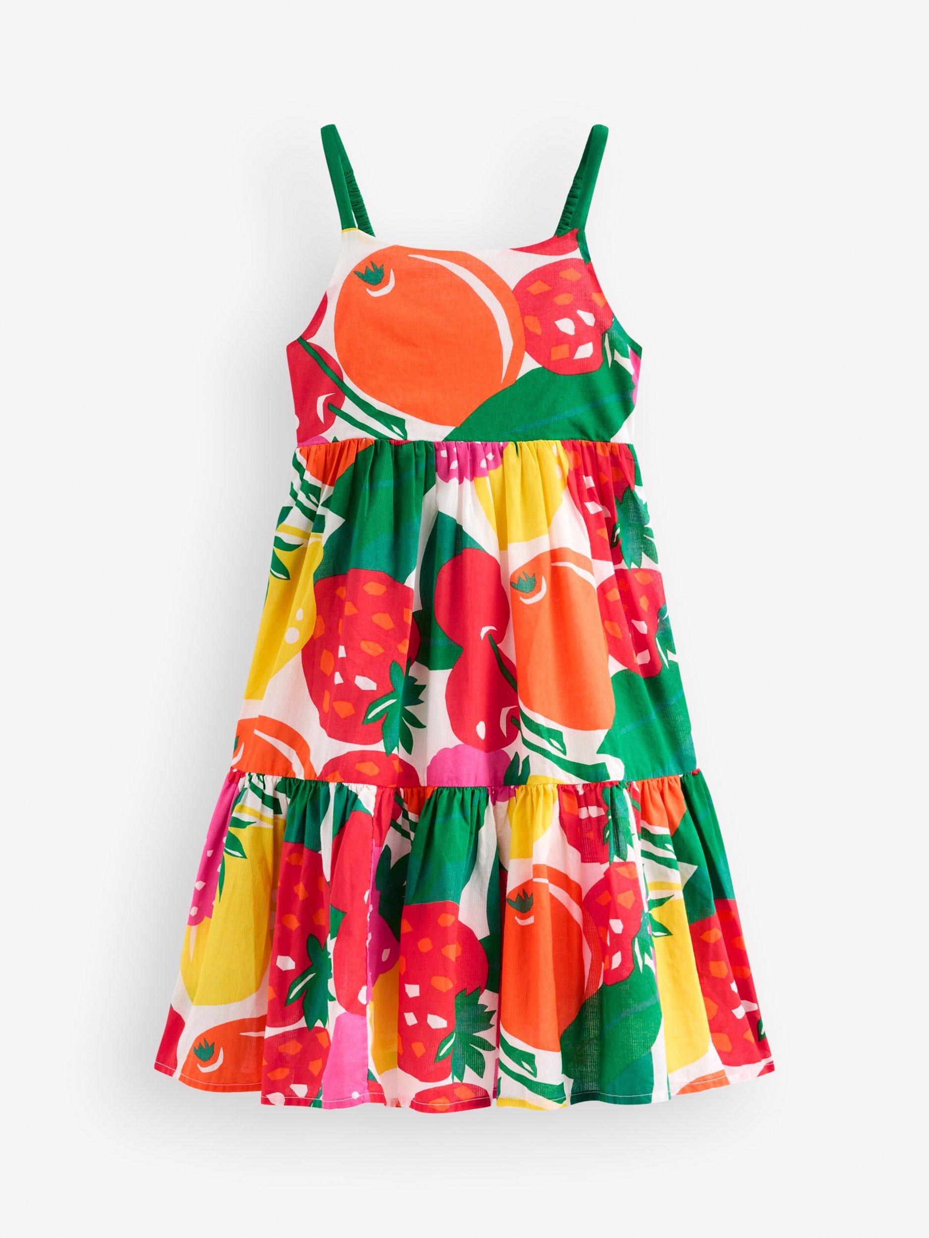 Product image 1 of 5, which shows Mini Boden Kids' Aurelia Tiered Dress, Multi Giant Fruit, 2-3 years