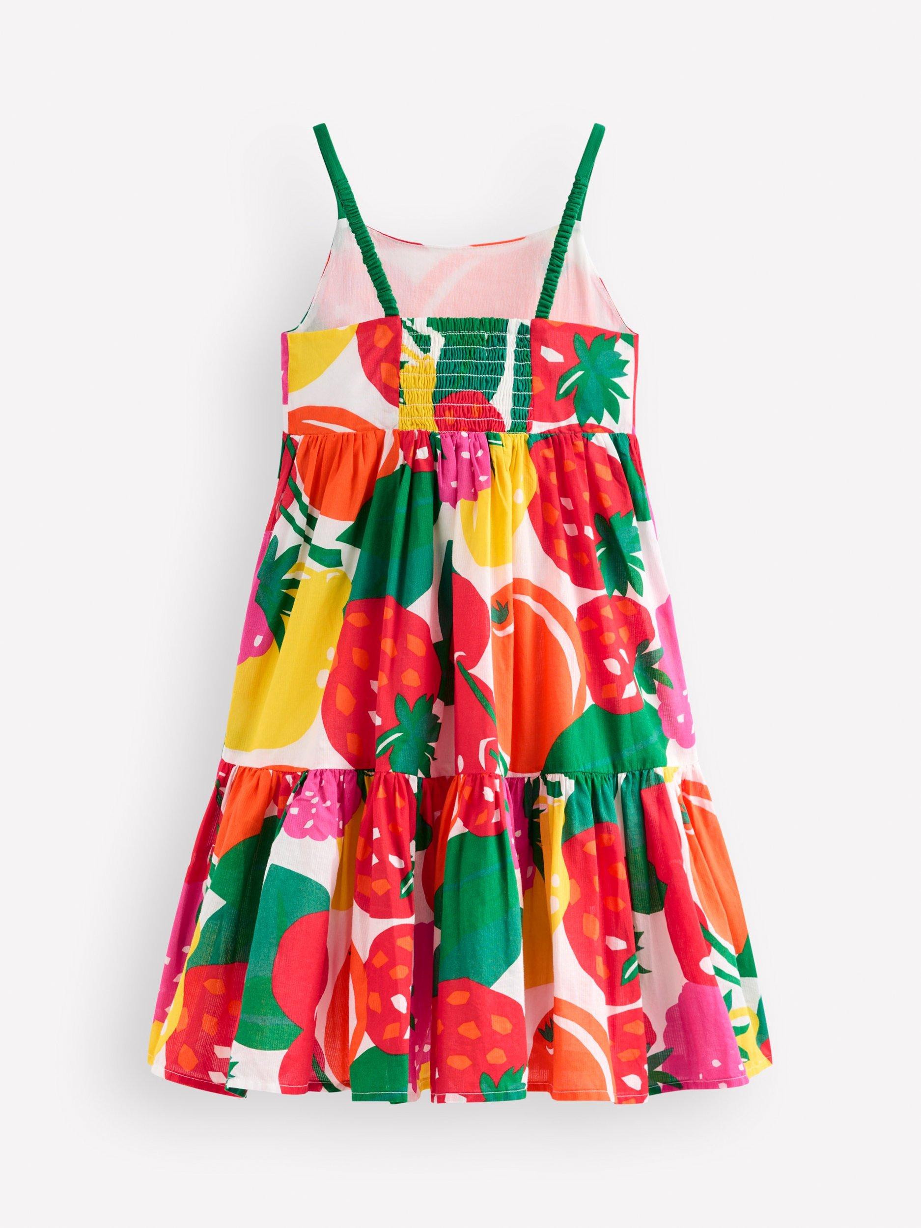 Product image 2 of 5, which shows Mini Boden Kids' Aurelia Tiered Dress, Multi Giant Fruit, 2-3 years