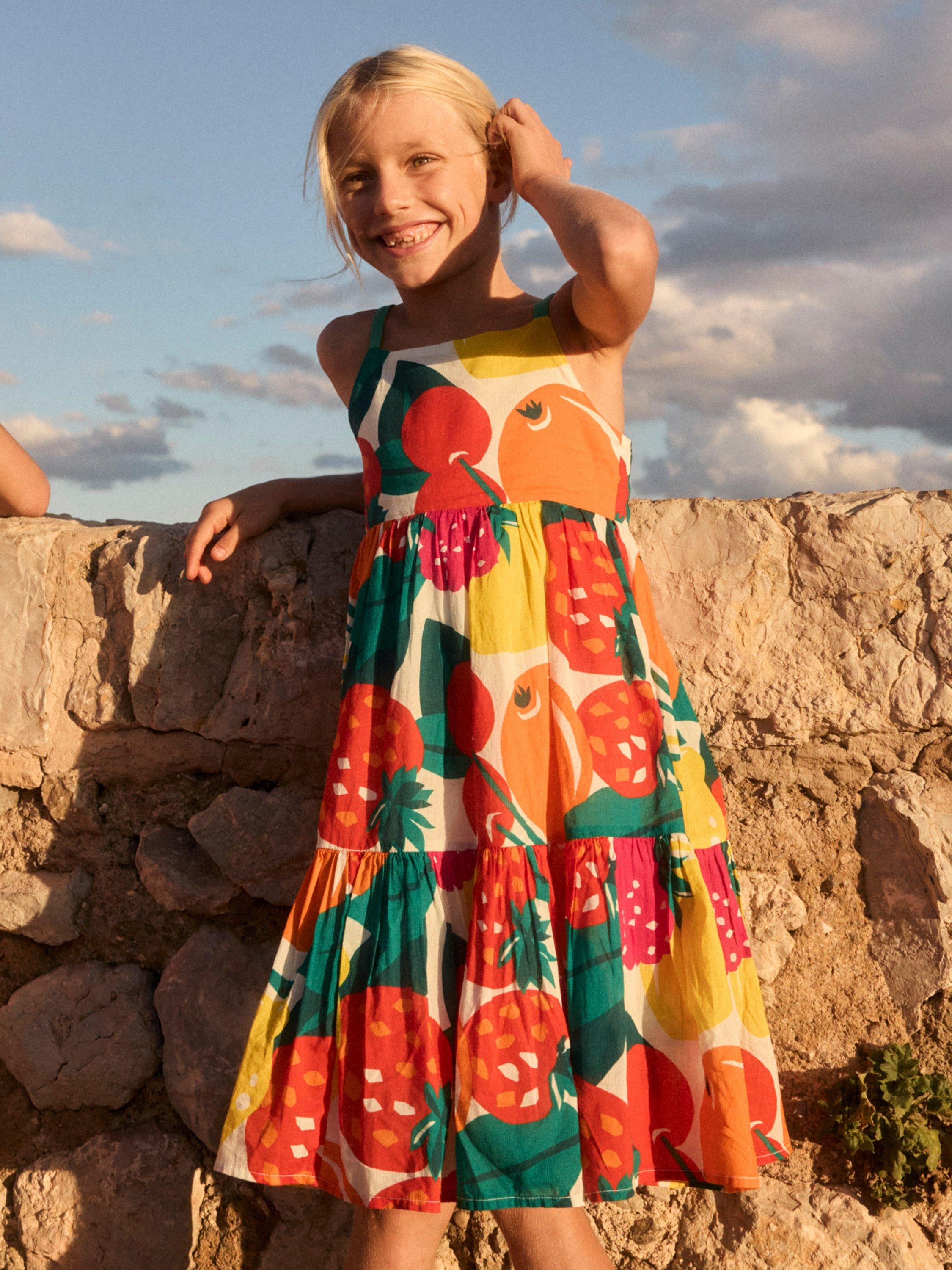 Product image 4 of 5, which shows Mini Boden Kids' Aurelia Tiered Dress, Multi Giant Fruit, 2-3 years