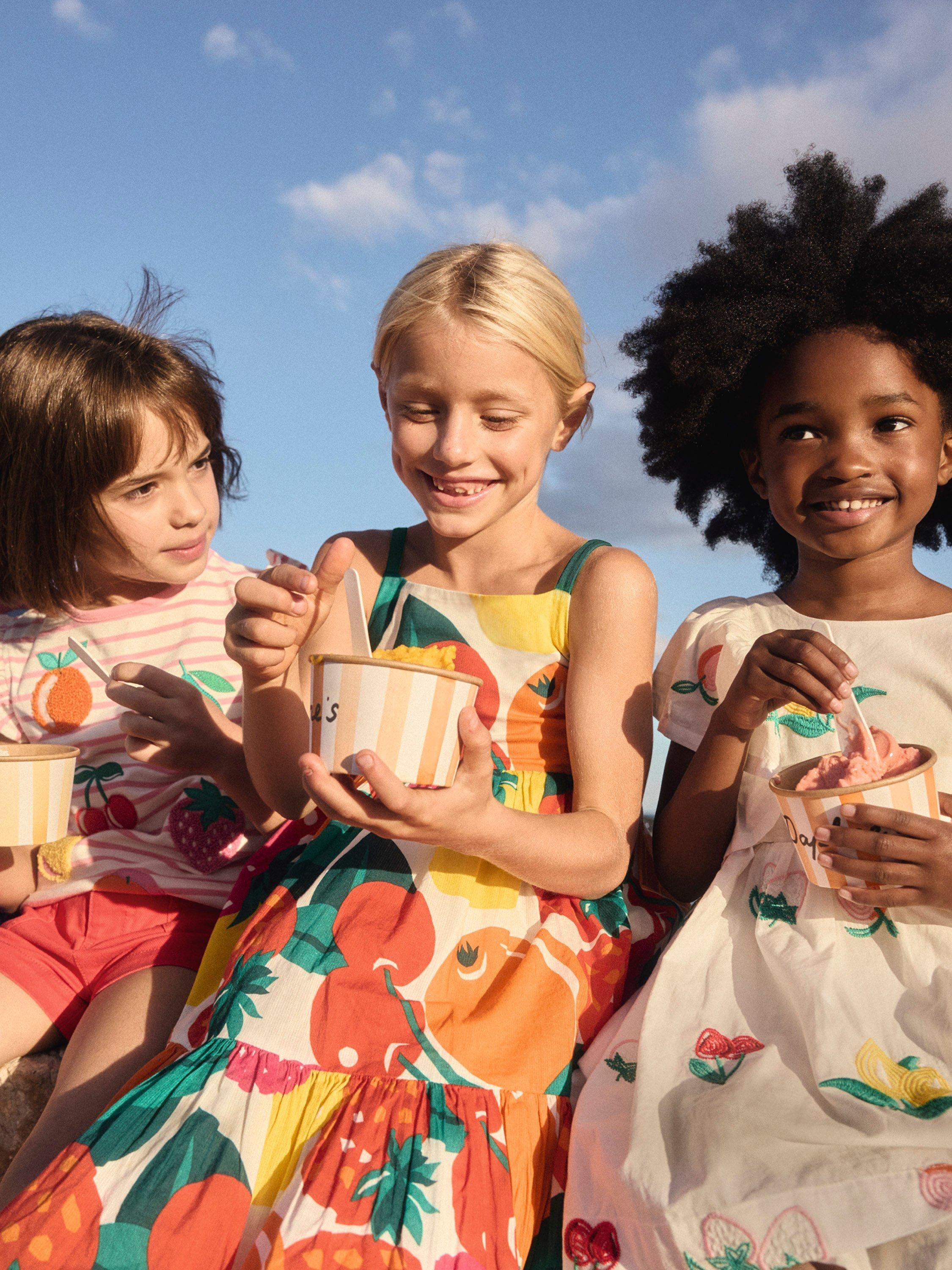 Product image 5 of 5, which shows Mini Boden Kids' Aurelia Tiered Dress, Multi Giant Fruit, 2-3 years