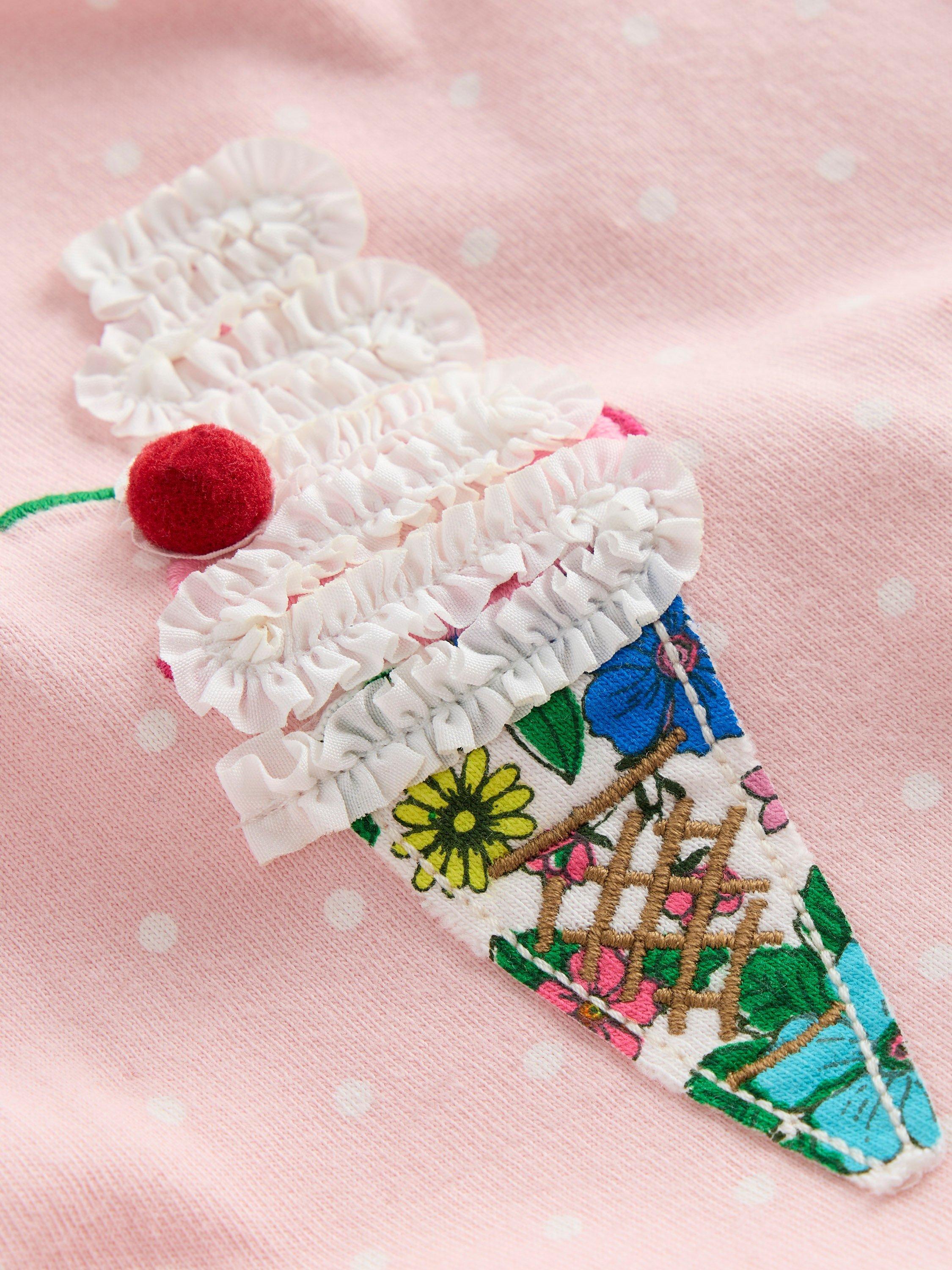 Product image 3 of 3, which shows Mini Boden Kids' Betty Jersey Applique Dress, Pink Ice Creams, 8-9 years