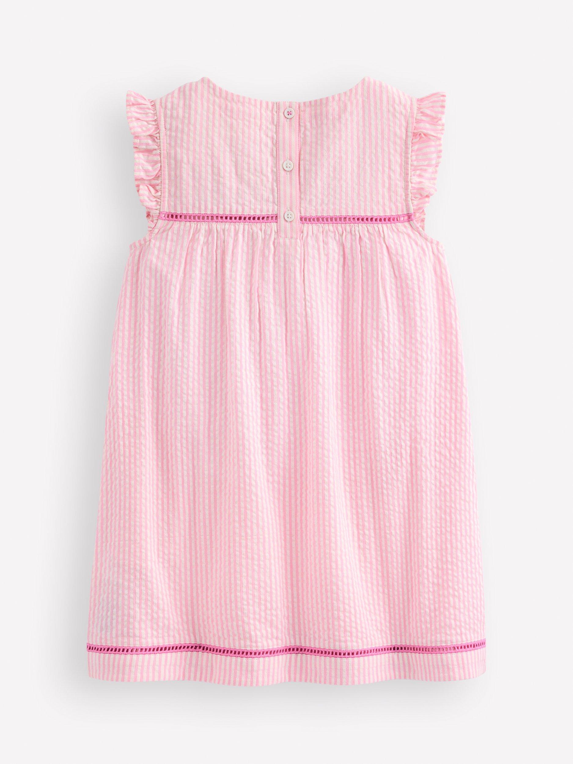 Product image 2 of 3, which shows Mini Boden Kids' Celia Woven Dress, Pink Stripe Fruit, 2-3 years