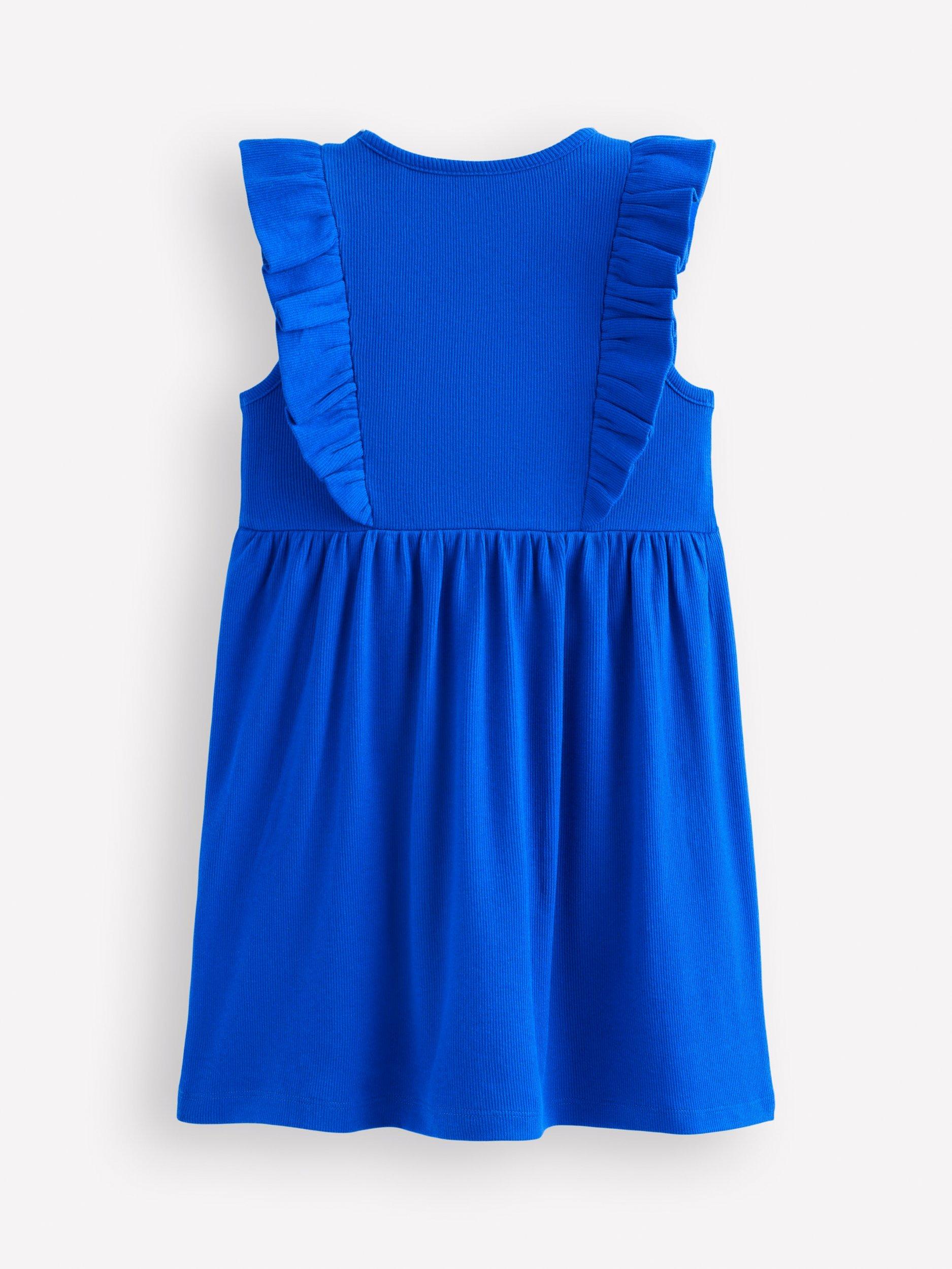 Product image 2 of 5, which shows Mini Boden Kids' Frieda Embroidered Dress, Gallery Blue, 6-7 years