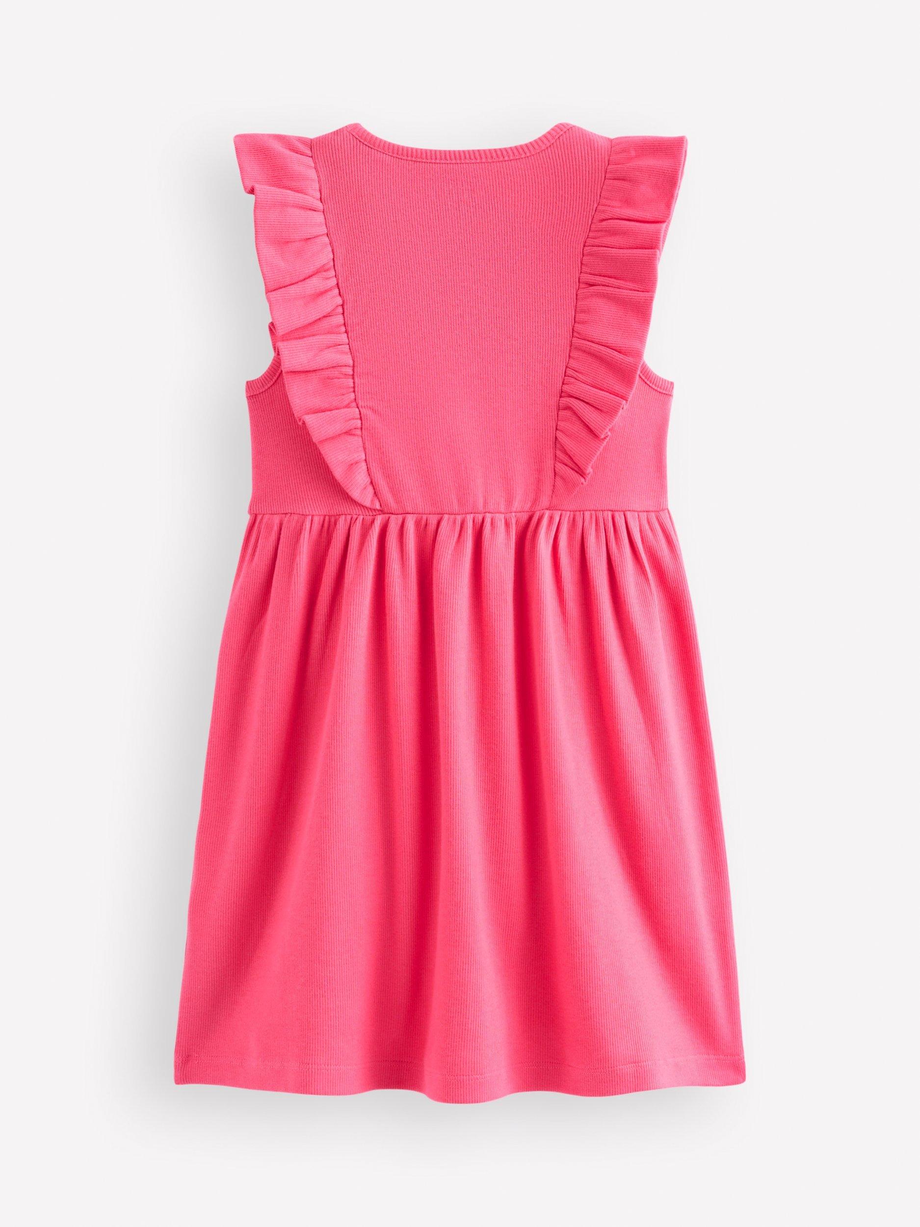 Product image 2 of 3, which shows Mini Boden Kids' Frieda Embroidered Dress, Rose Petal Pink, 3-4 years