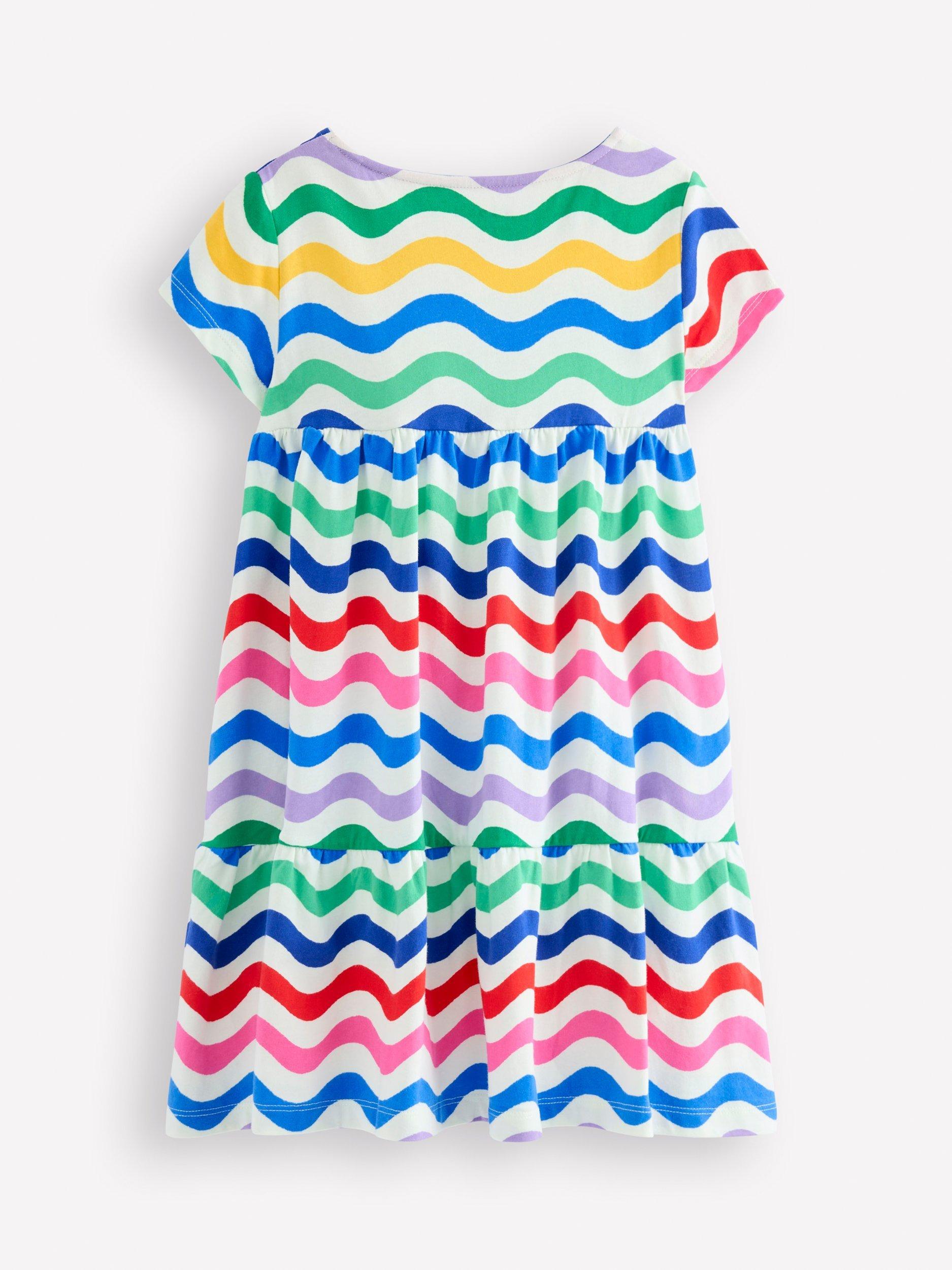 Product image 2 of 4, which shows Mini Boden Kids' Ariel Twirly Jersey Dress, Multi Wave, 2-3 years