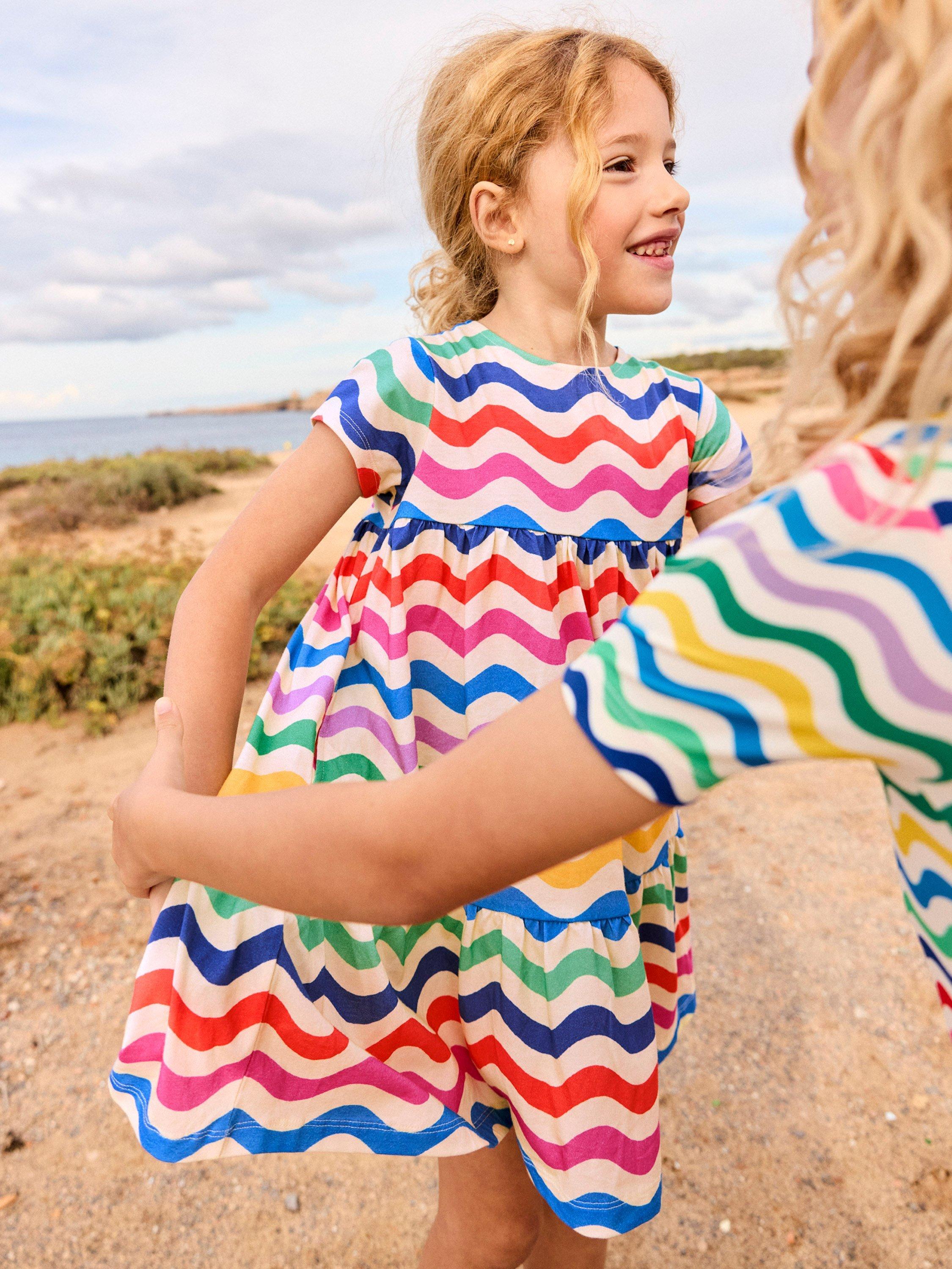 Product image 4 of 4, which shows Mini Boden Kids' Ariel Twirly Jersey Dress, Multi Wave, 2-3 years