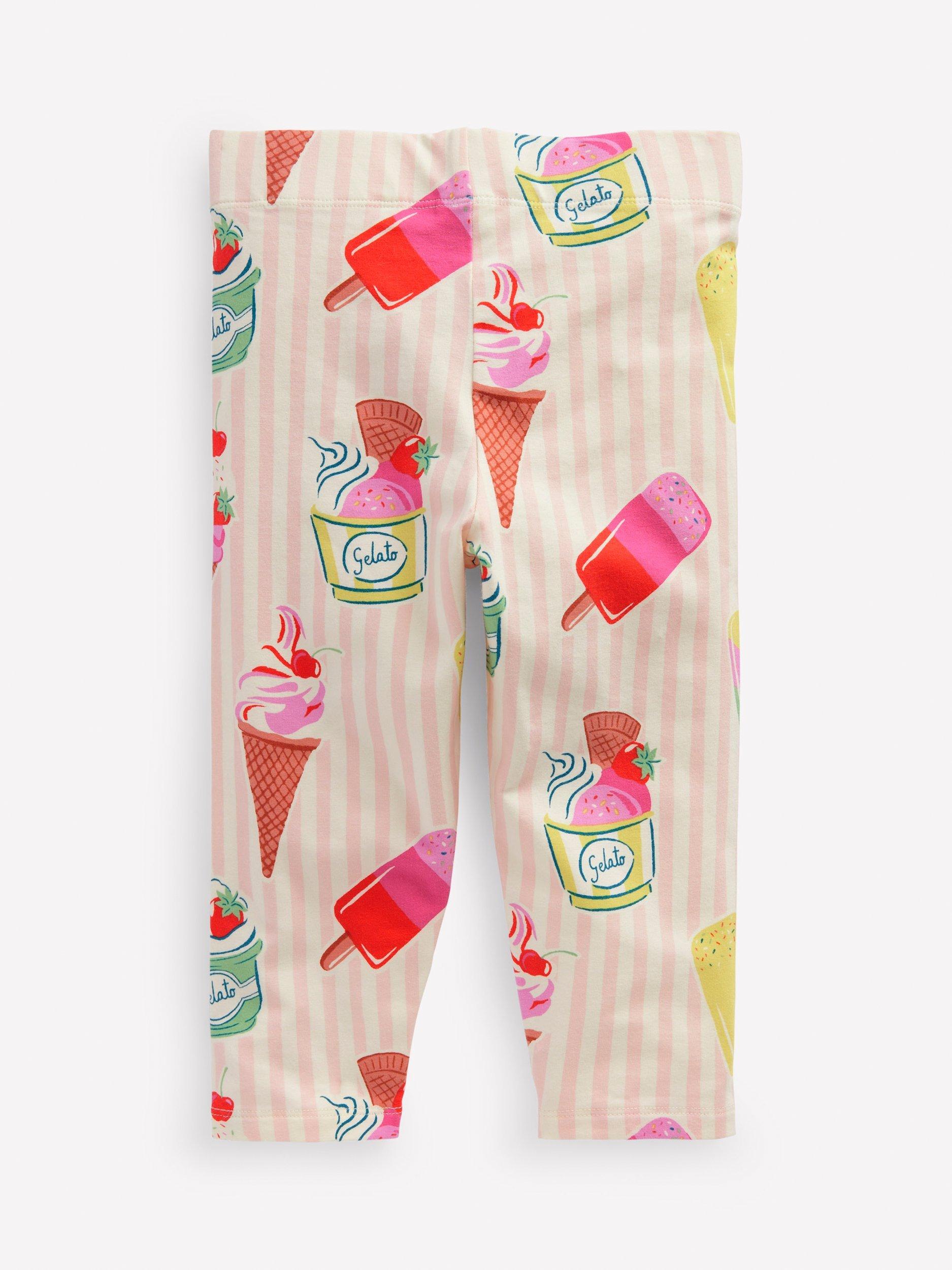 Product image 2 of 3, which shows Mini Boden Kids' Fun Cropped Leggings, Pink Stripe, 2-3 years