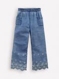 Mini Boden Kids' Broderie Hem Trousers, Blue Indigo