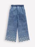Mini Boden Kids' Broderie Hem Trousers, Blue Indigo