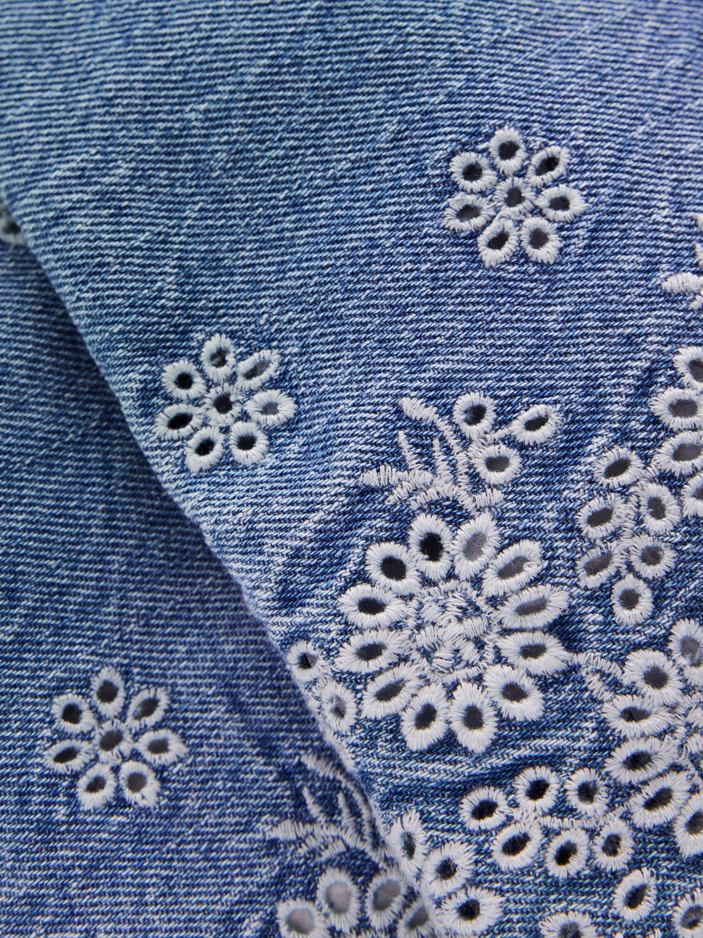 Product image 3 of 3, which shows Mini Boden Kids' Broderie Hem Trousers, Blue Indigo, 2-3 years
