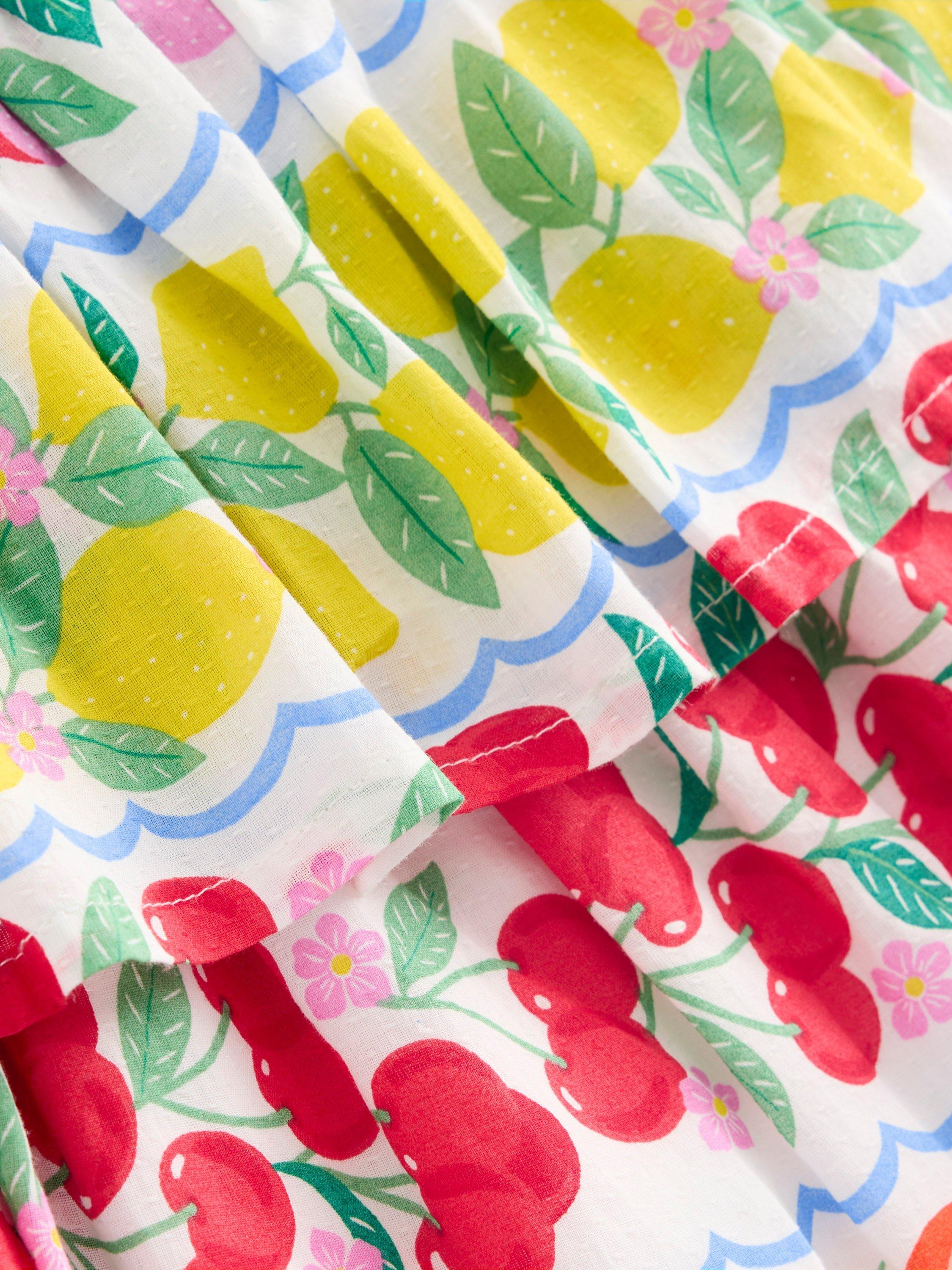 Product image 3 of 3, which shows Mini Boden Kids' Cotton Woven Tiered Skirt, Rainbow Fruit Stripe, 2-3 years