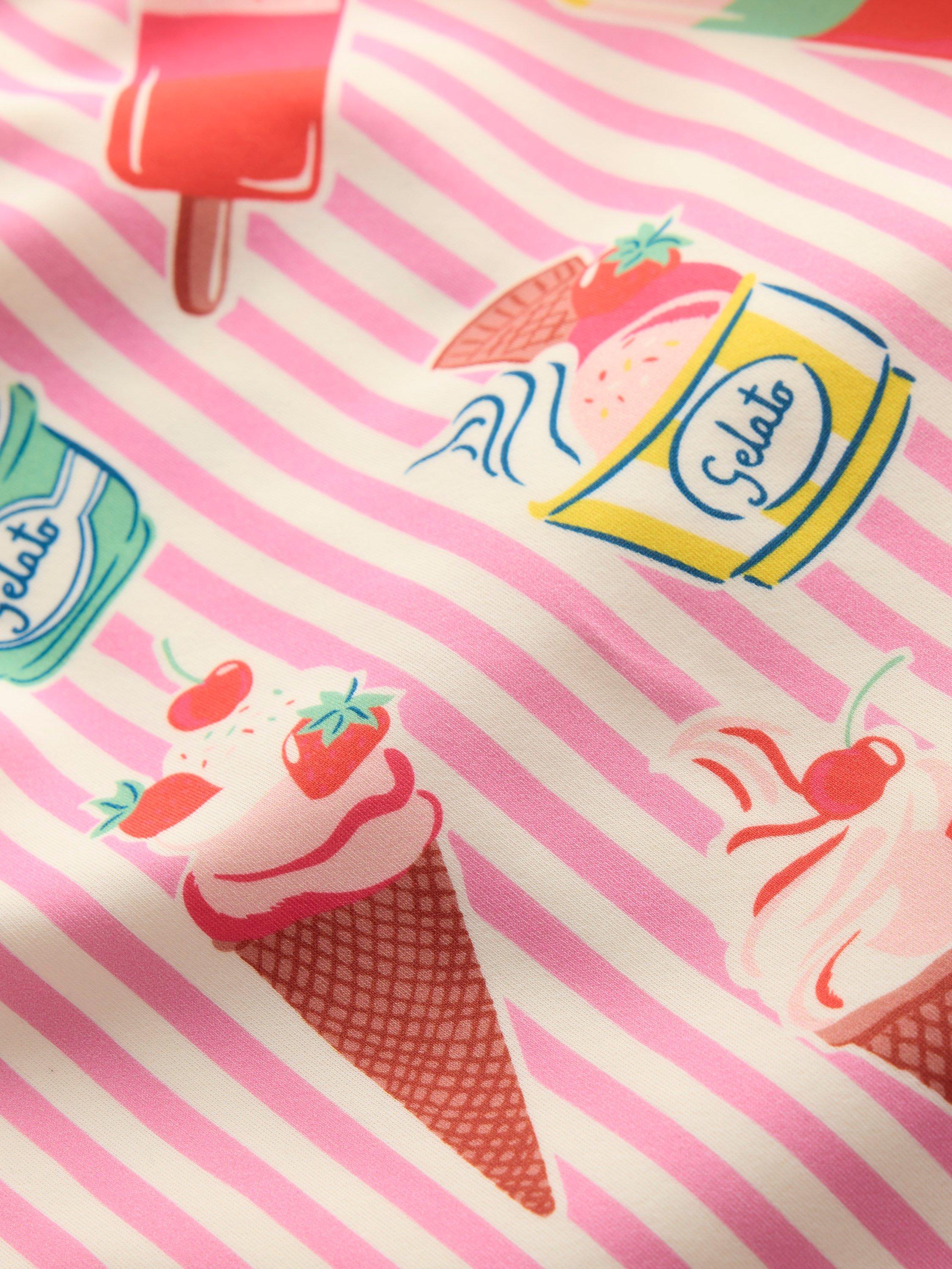 Product image 3 of 5, which shows Mini Boden Kids' Cross-Back Printed Swimsuit, Pink Stripe, 2-3 years
