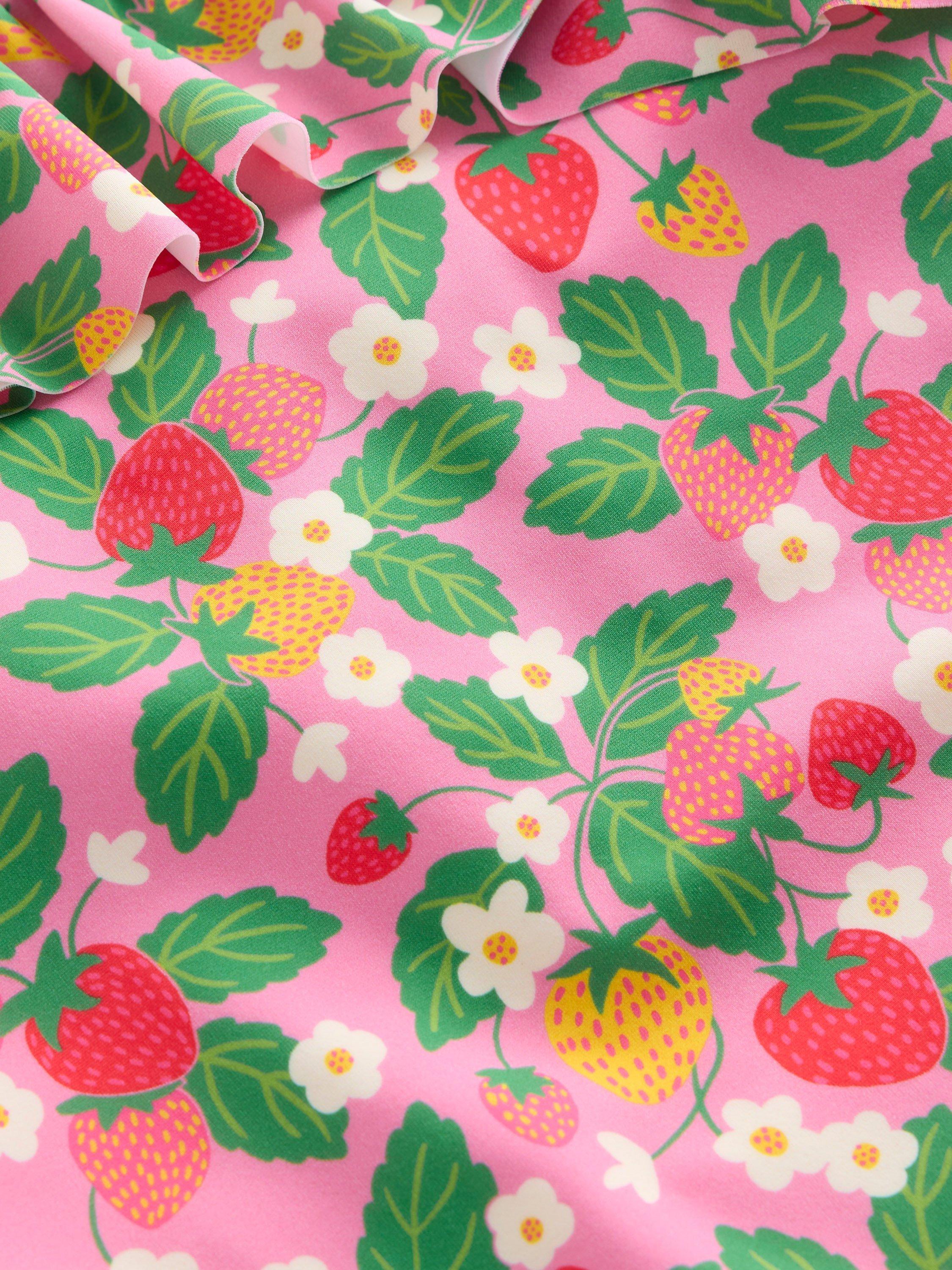 Product image 3 of 3, which shows Mini Boden Kids' Tallulah Frill Swimsuit, Strawberry Patch, 3-4 years