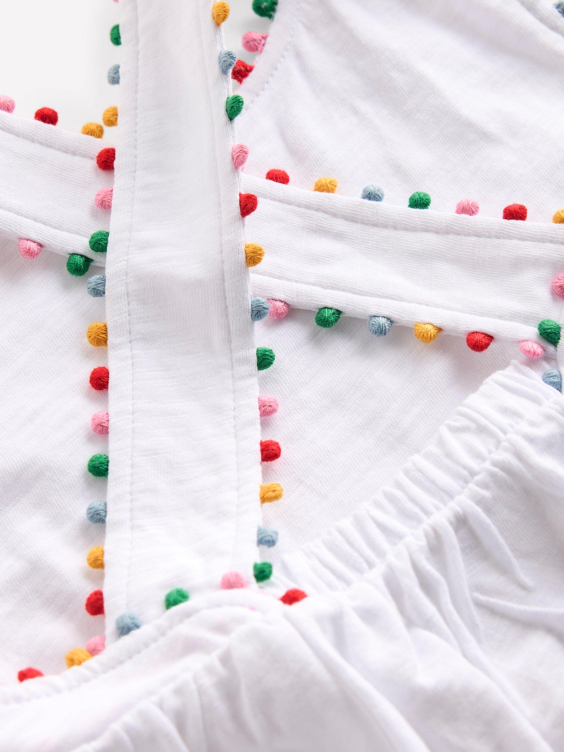 Product image 3 of 3, which shows Mini Boden Kids' Cross-Back Pom Pom Top, White, 2-3 years