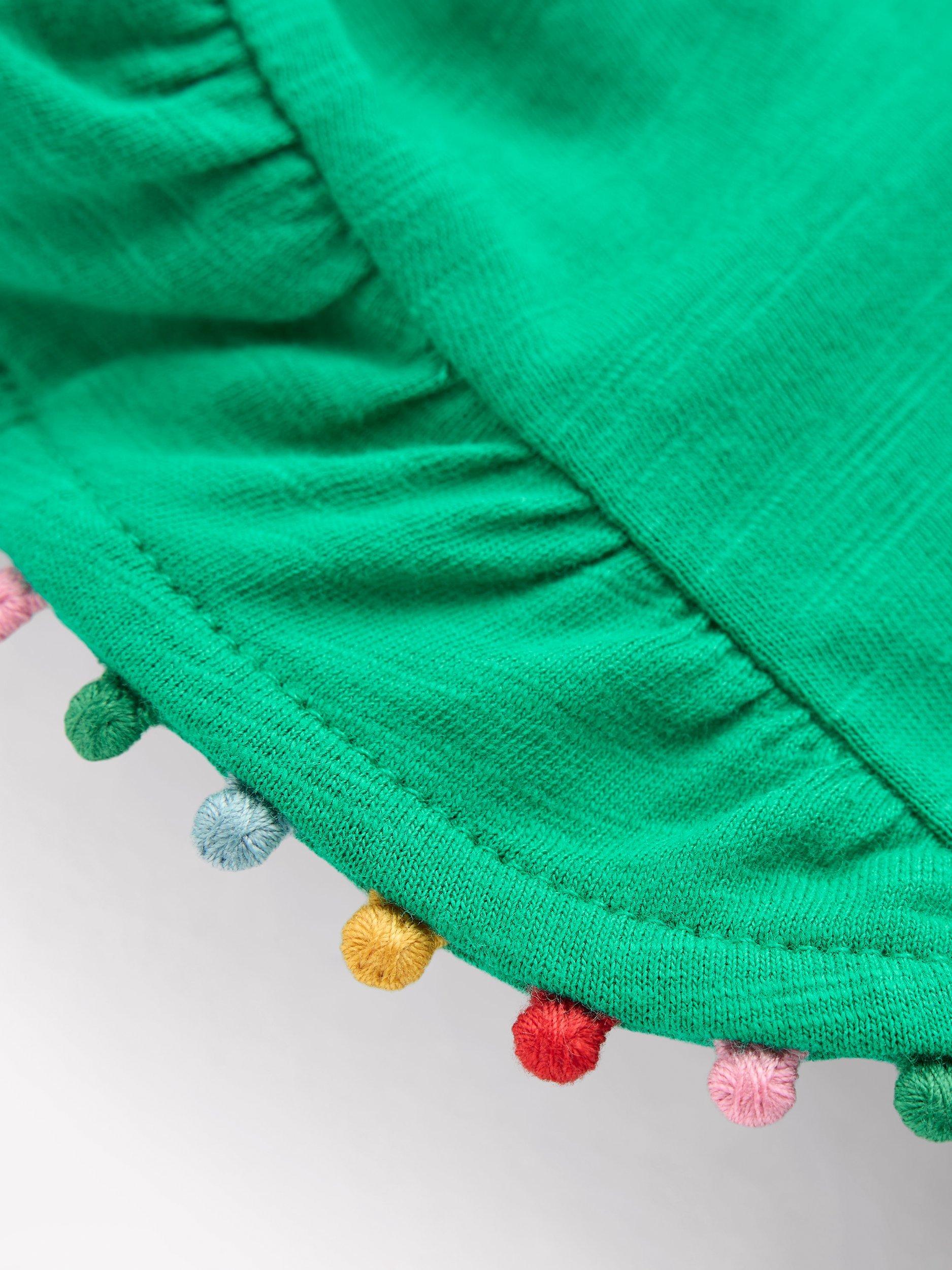 Product image 3 of 3, which shows Mini Boden Kids' Frill Sleeve Top, Bright Emerald, 12-18 months
