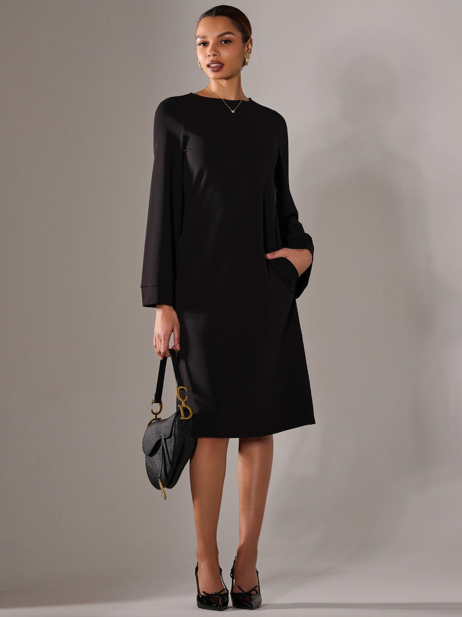 Product image 1 of 7, which shows Jolie Moi A-Line Midi Dress, Black, 8