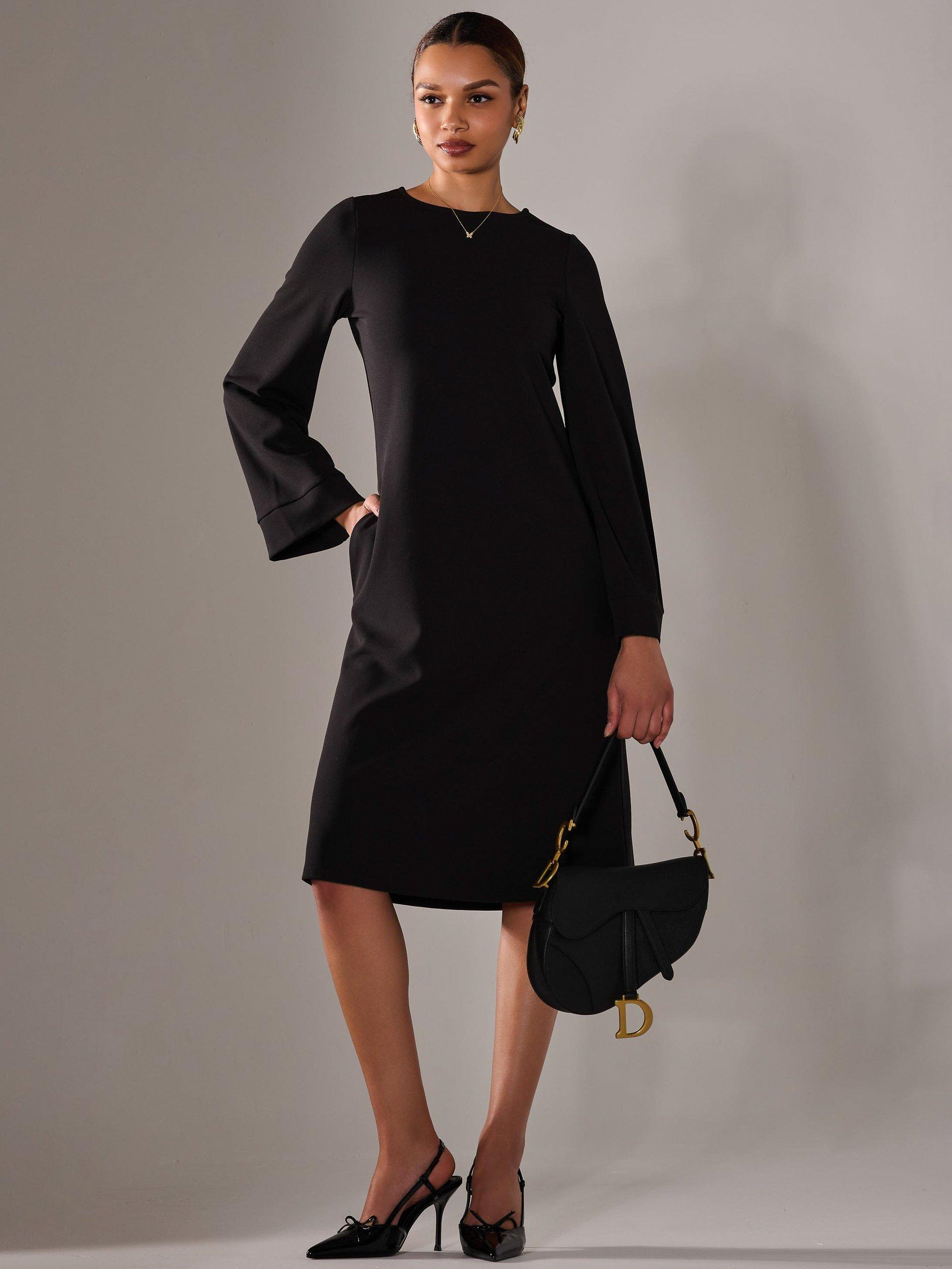 Product image 4 of 7, which shows Jolie Moi A-Line Midi Dress, Black, 8