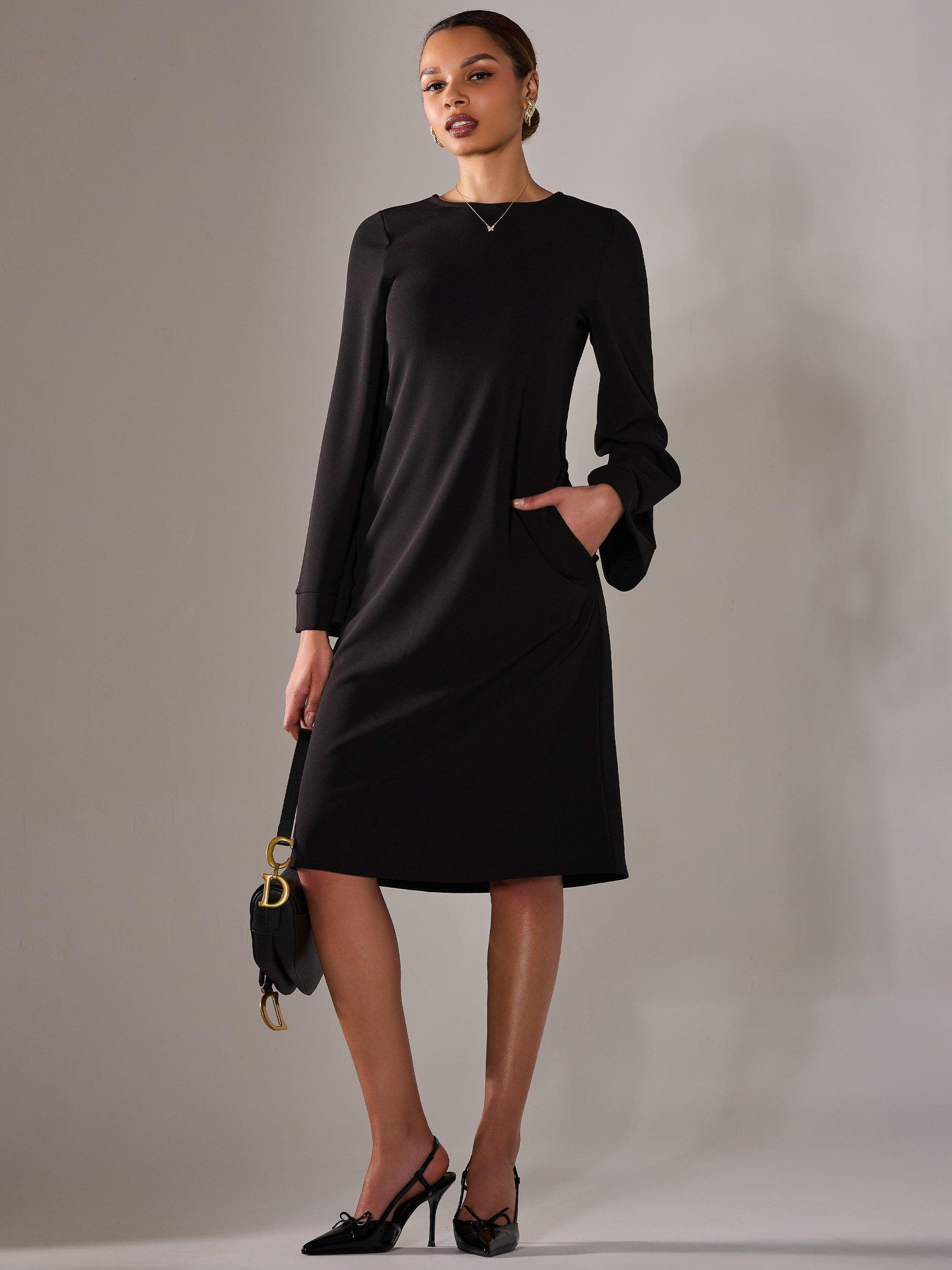 Product image 5 of 7, which shows Jolie Moi A-Line Midi Dress, Black, 8