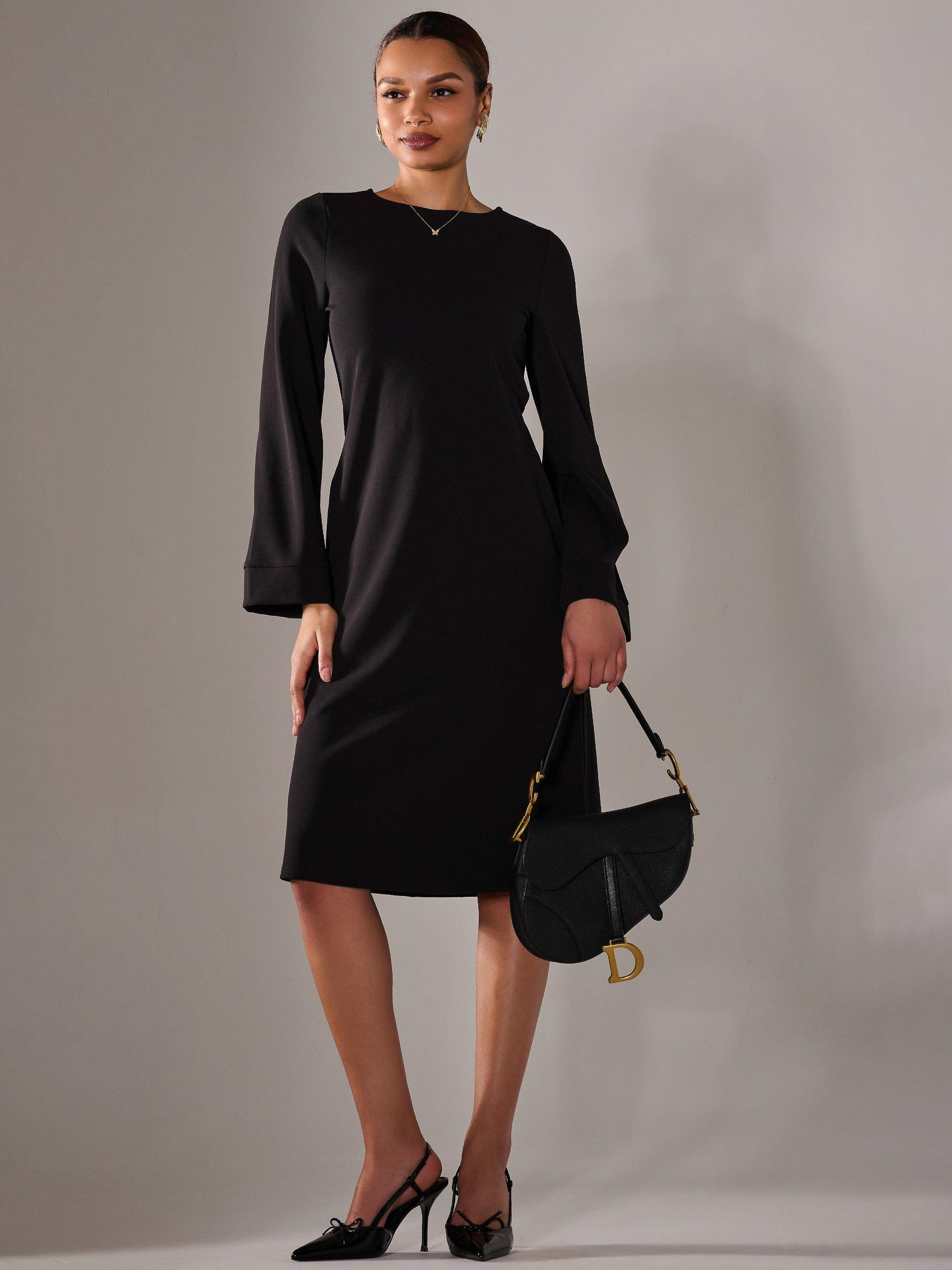 Product image 6 of 7, which shows Jolie Moi A-Line Midi Dress, Black, 8