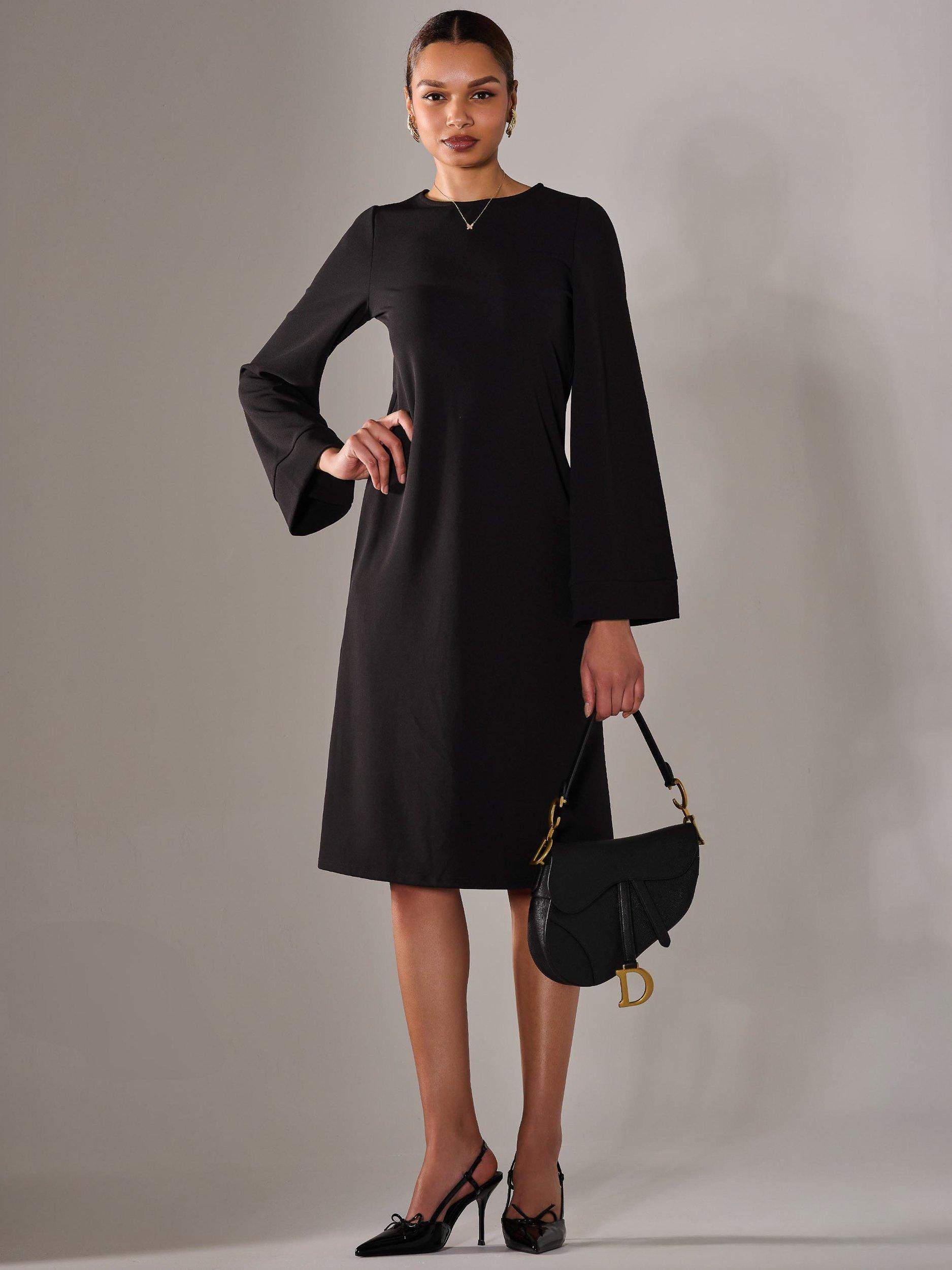 Product image 7 of 7, which shows Jolie Moi A-Line Midi Dress, Black, 8