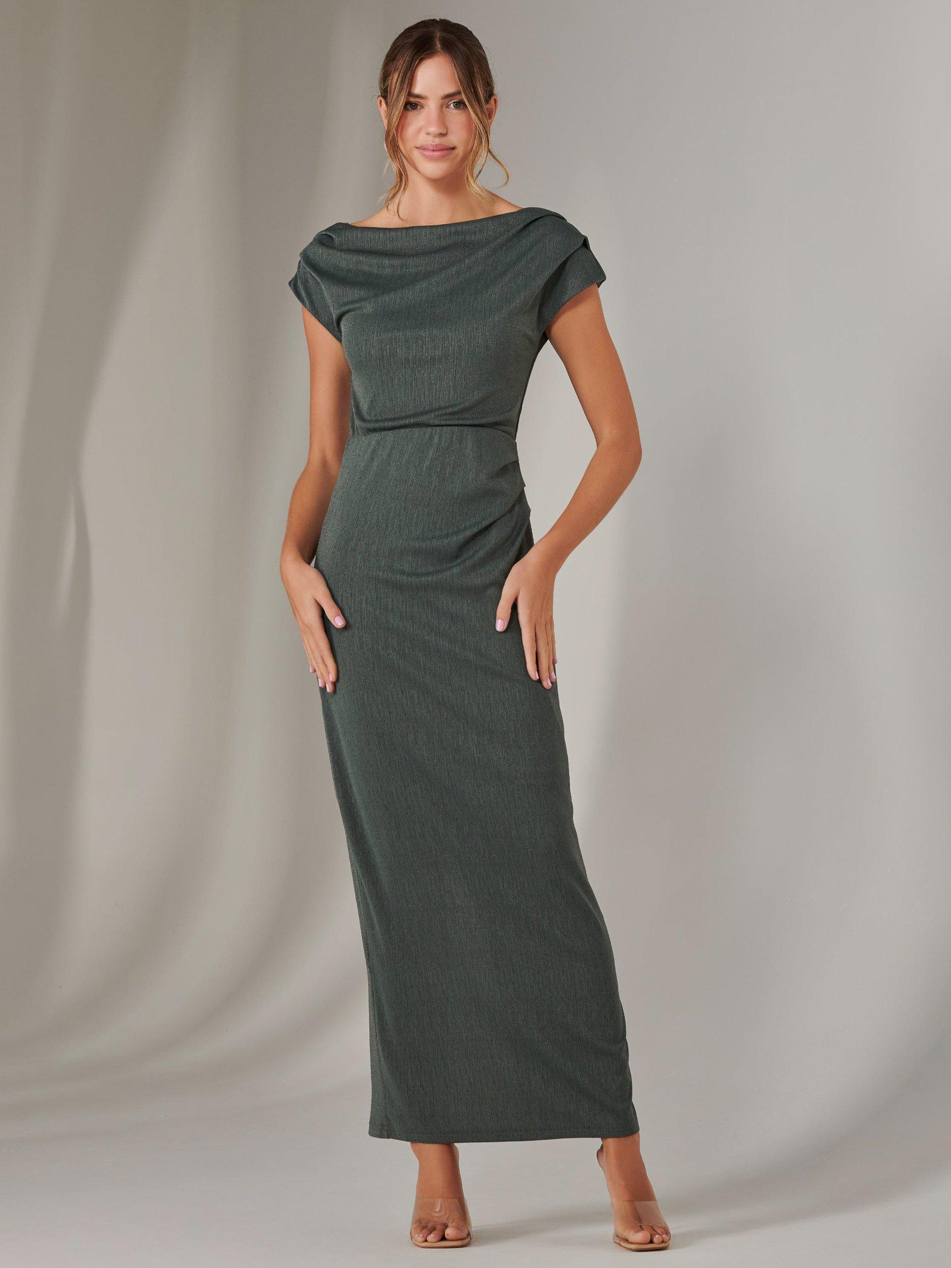 Product image 1 of 7, which shows Jolie Moi Off Shoulder Bodycon Dress, Khaki, 8