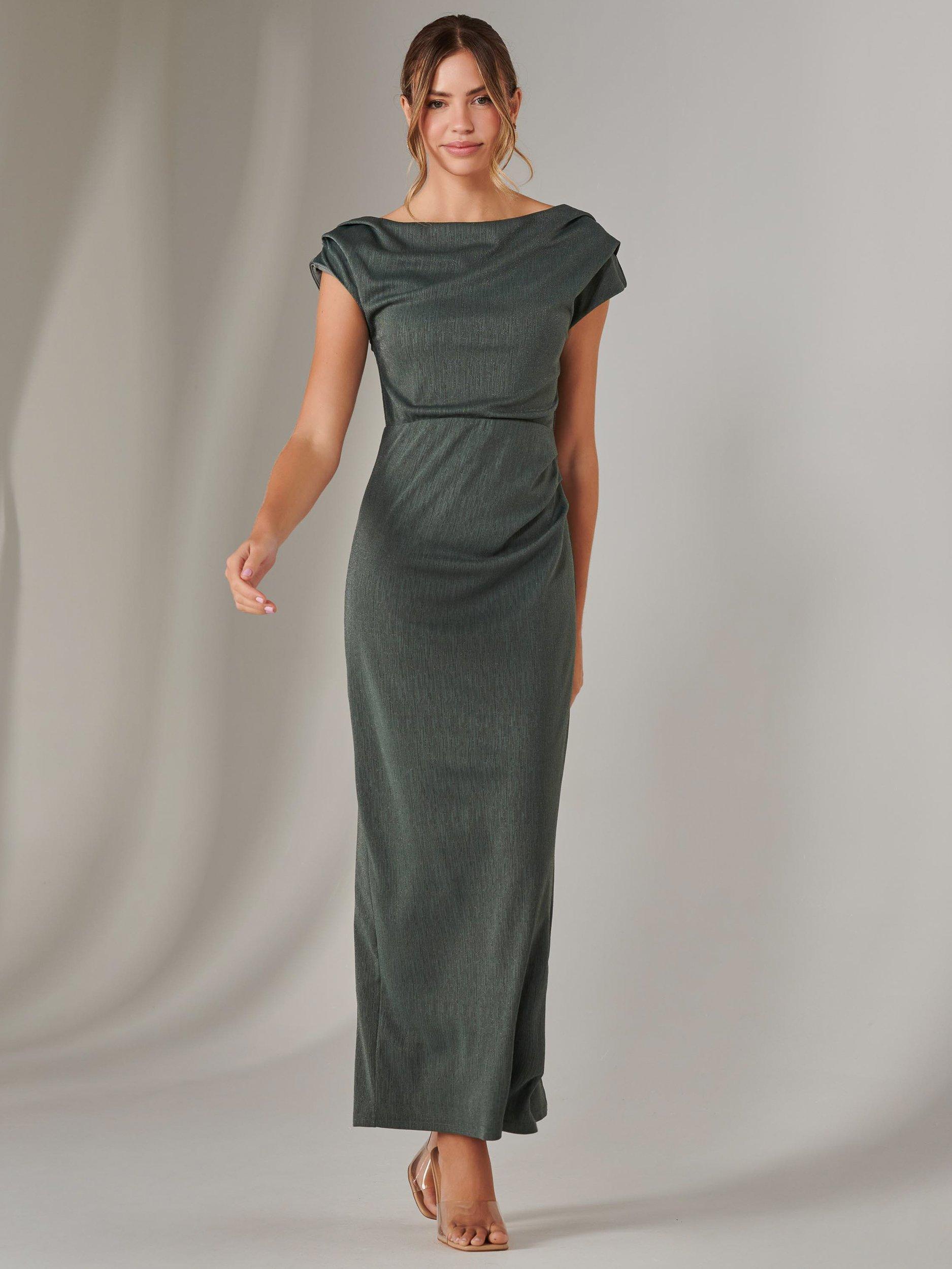 Product image 5 of 7, which shows Jolie Moi Off Shoulder Bodycon Dress, Khaki, 8