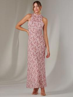 Jolie Moi Chiffon Floral Halterneck Maxi Dress, Pink, Pink