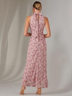 Jolie Moi Chiffon Floral Halterneck Maxi Dress, Pink - view 2, Pink