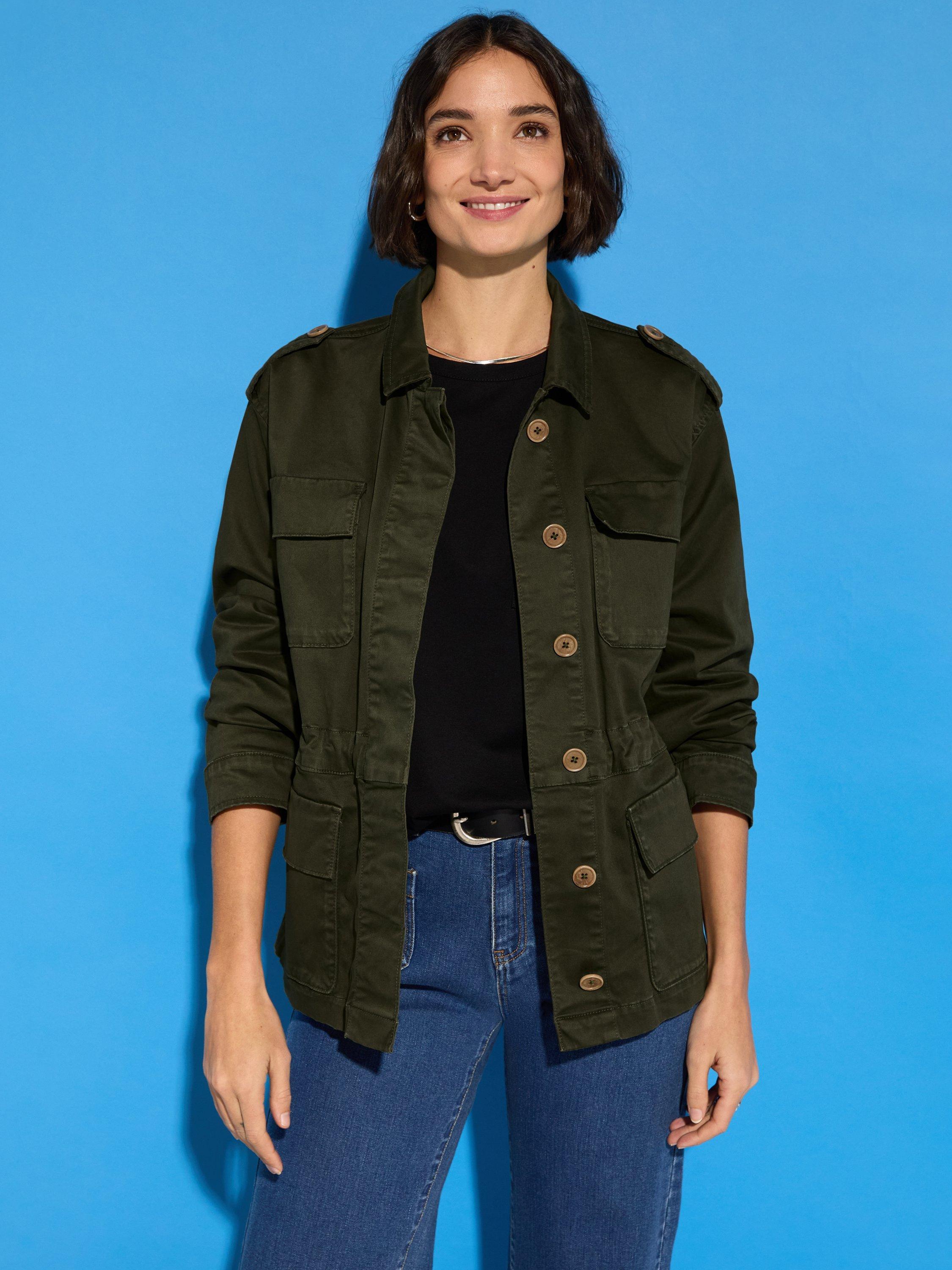 Product image 1 of 7, which shows Baukjen Mattie Cargo Organic Cotton Rich Jacket, Dark Olive, 10