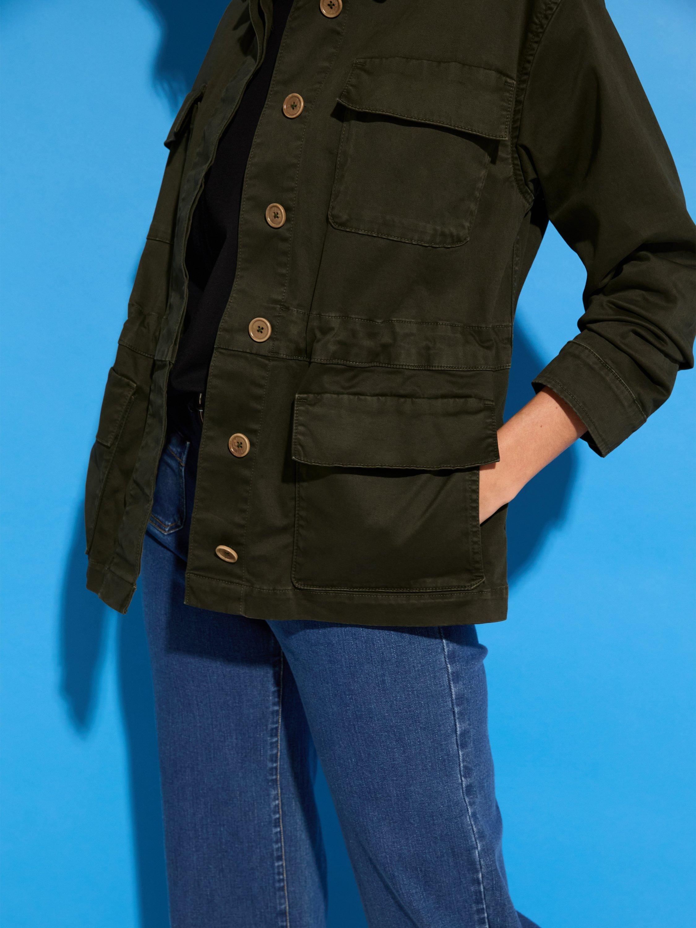 Product image 6 of 7, which shows Baukjen Mattie Cargo Organic Cotton Rich Jacket, Dark Olive, 10