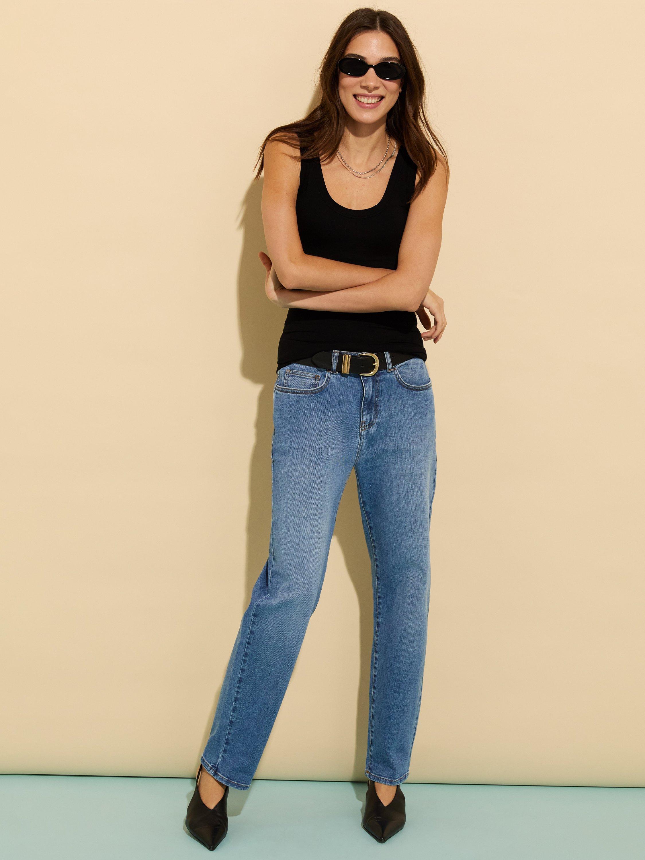 Product image 1 of 7, which shows Baukjen Eda Organic Cotton Rich Boyfriend Jeans, Light Washed Indigo, 10