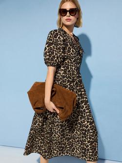 Baukjen Imogen Animal Print Pure Organic Cotton Midi Dress, Brown/Multi, Brown/Multi