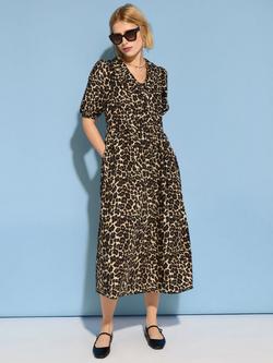 Baukjen Imogen Animal Print Pure Organic Cotton Midi Dress, Brown/Multi - view 2, Brown/Multi