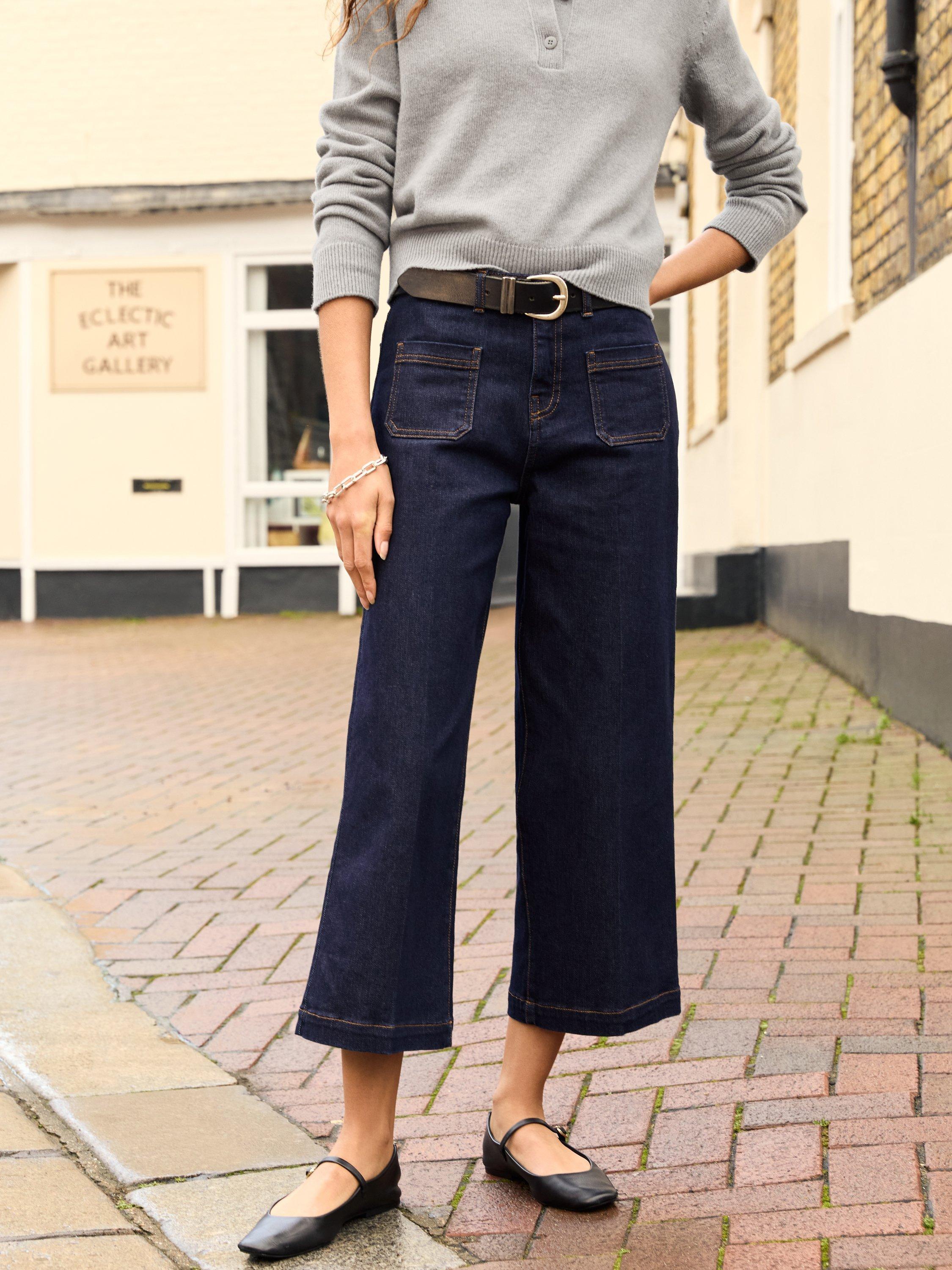 Product image 3 of 5, which shows Baukjen Jena Organic Cotton Rich Wide Crop Jeans, Dark Denim, 6